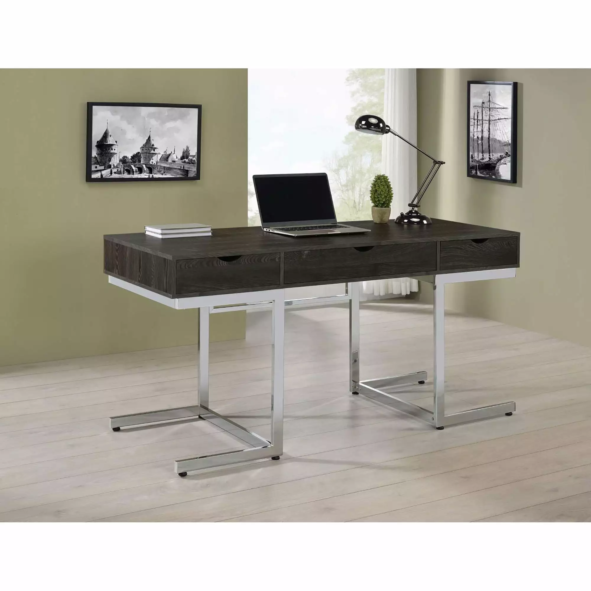 GeeHome Dark Oak 3-Drawer Writing Desk - Compact Home Office Desk