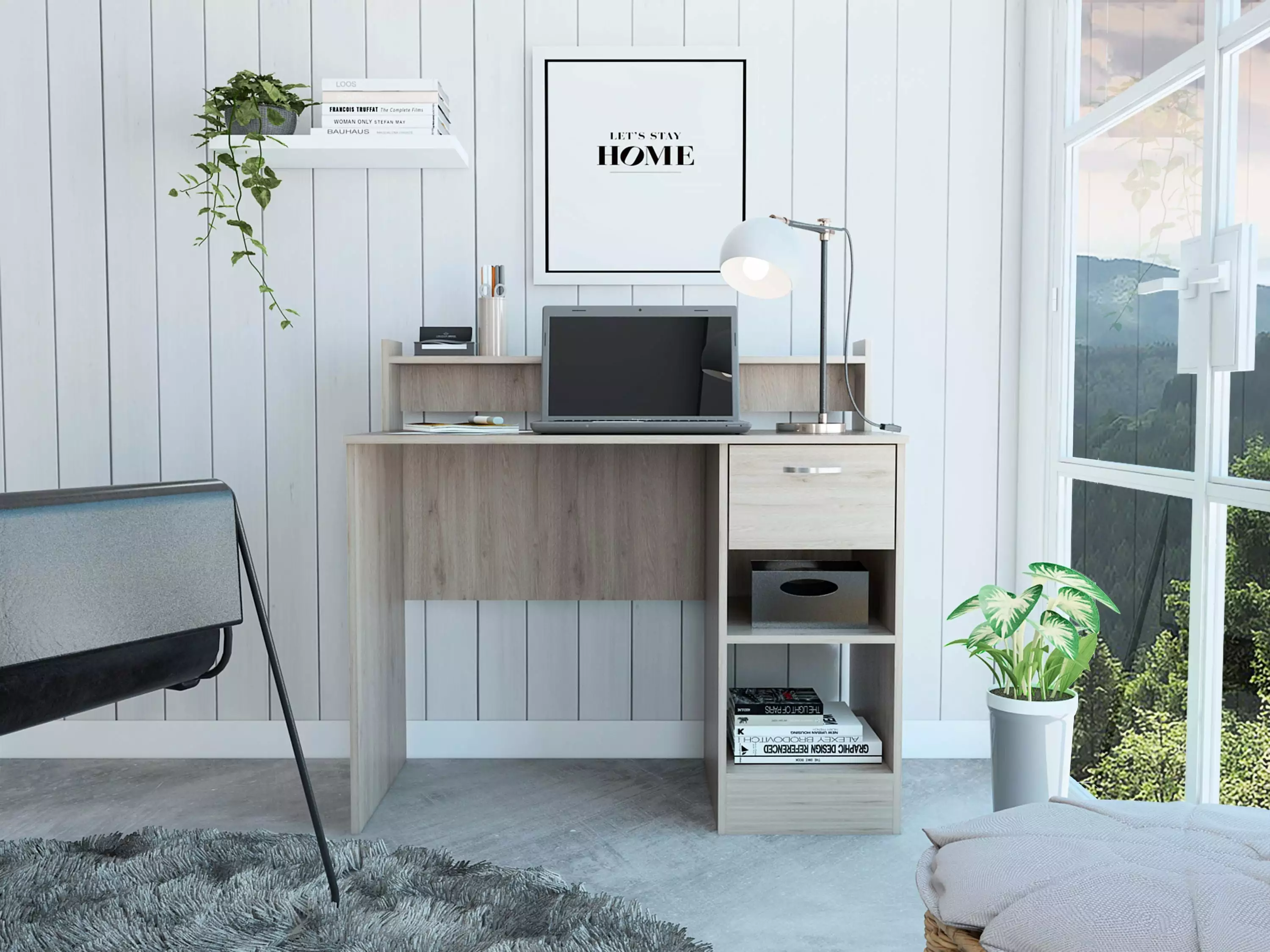 GeeHome Portland 2-Shelf 1-Drawer Writing Desk Light Gray - Compact Home Office Desk