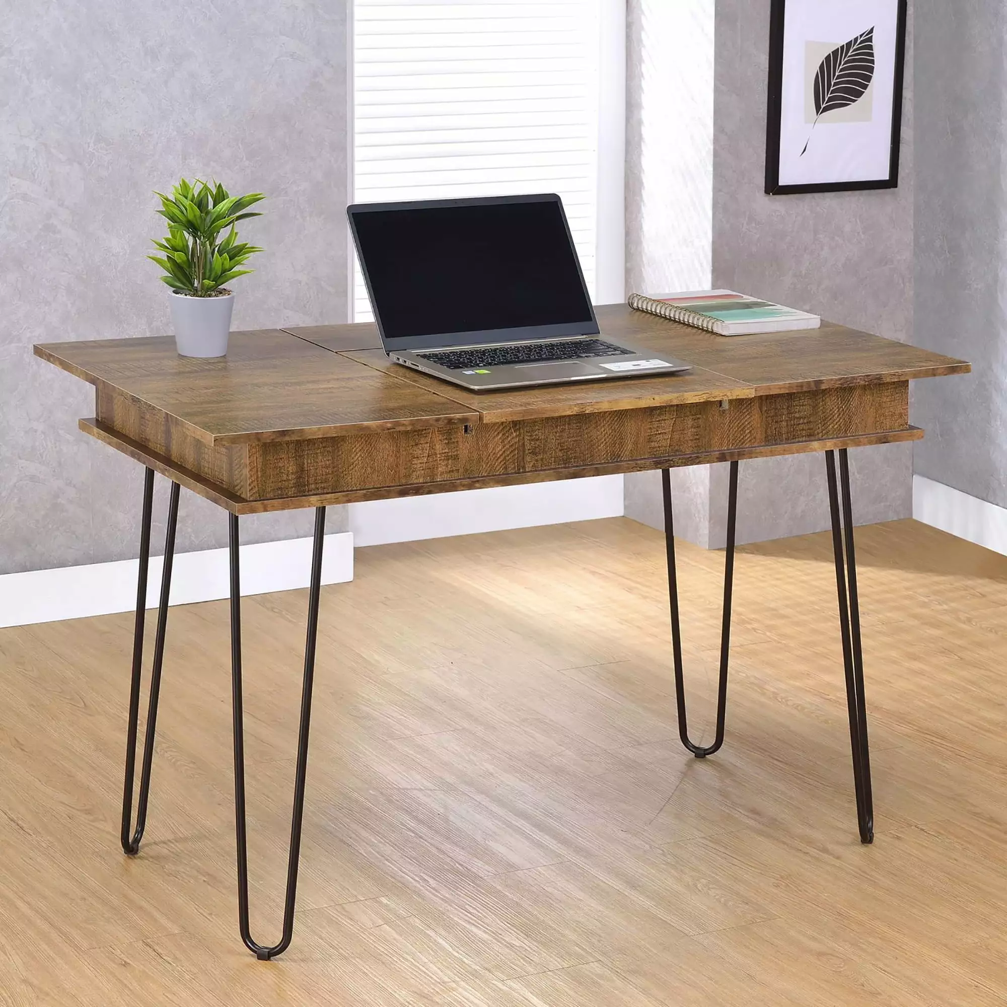 GeeHome Rustic Amber Writing Desk 4 Hidden Storage Compartments