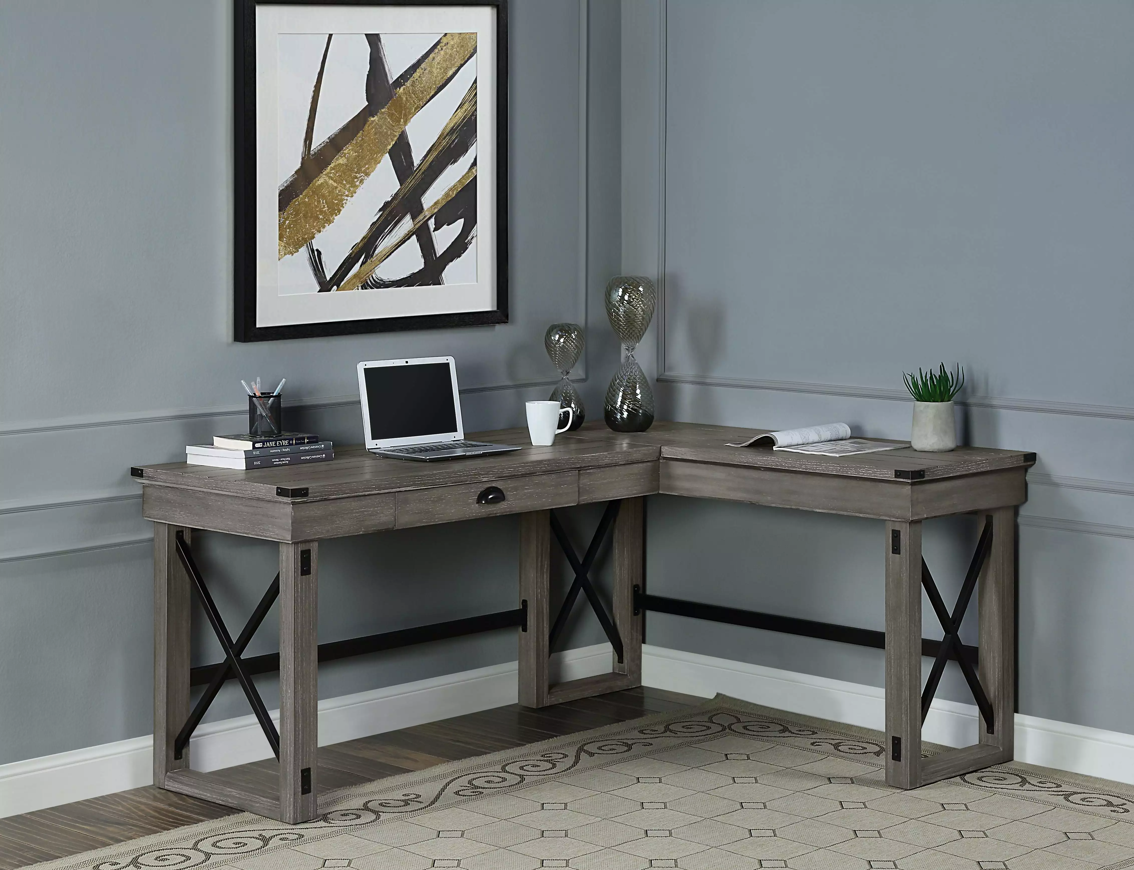 GeeHome Talmar Writing Desk Lift Top Weathered Gray Finish