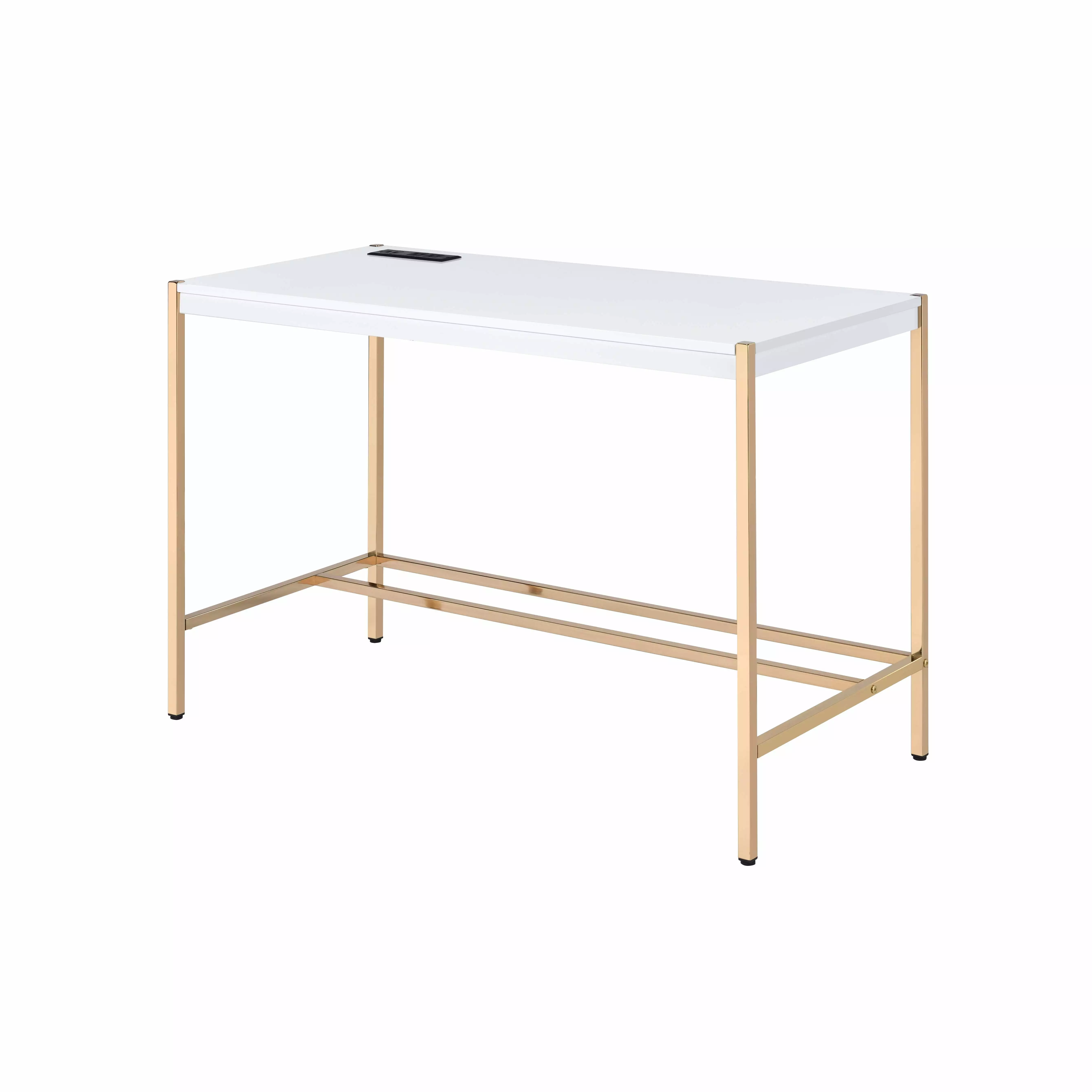 GeeHome White and Gold Writing Desk USB Ports
