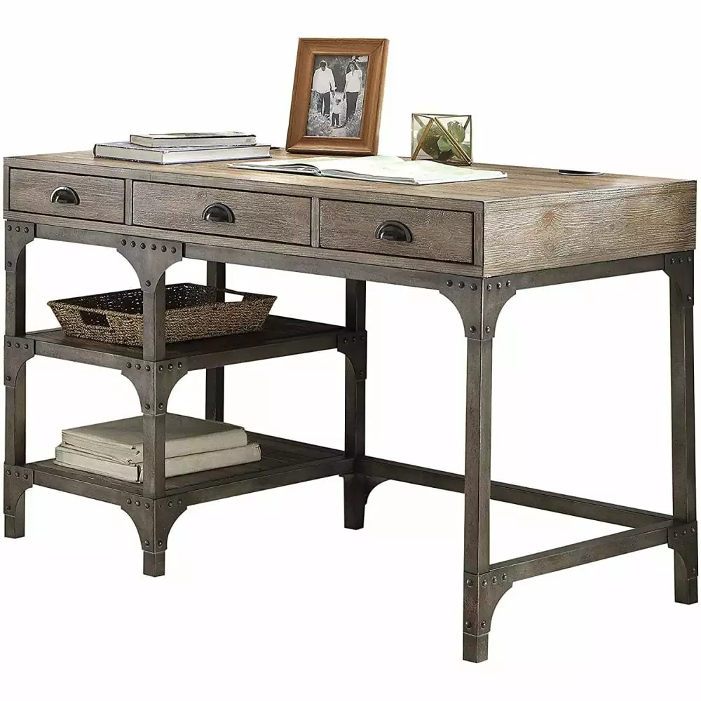 GZXS Gorden Desk Weathered Oak & Antique Silver - Modern Office Desk