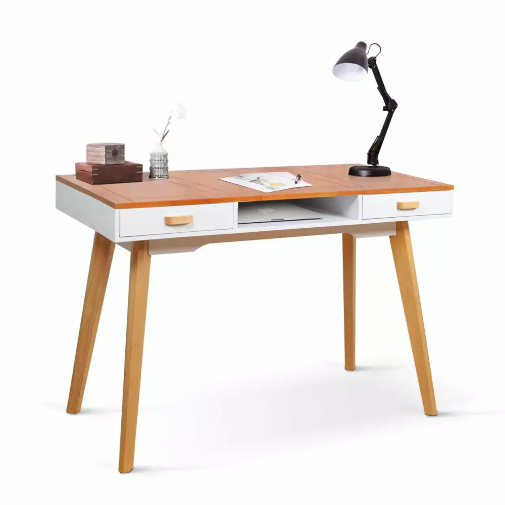 Gzxs Modern Solid Wood Writing Desk Home Office Workbench Desk 2 Drawers 42.52 Width