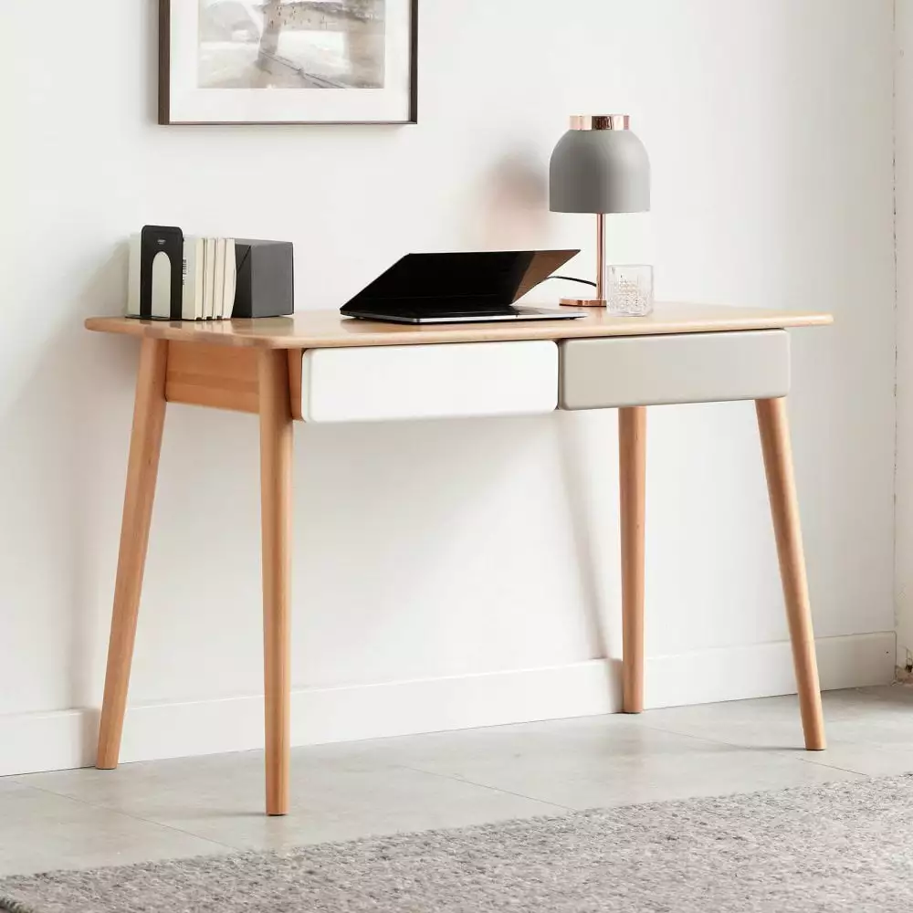 GZXS Solid Wood Writing Desk Home Office Laptop Computer Table Study Workstation 2 Drawers Natural
