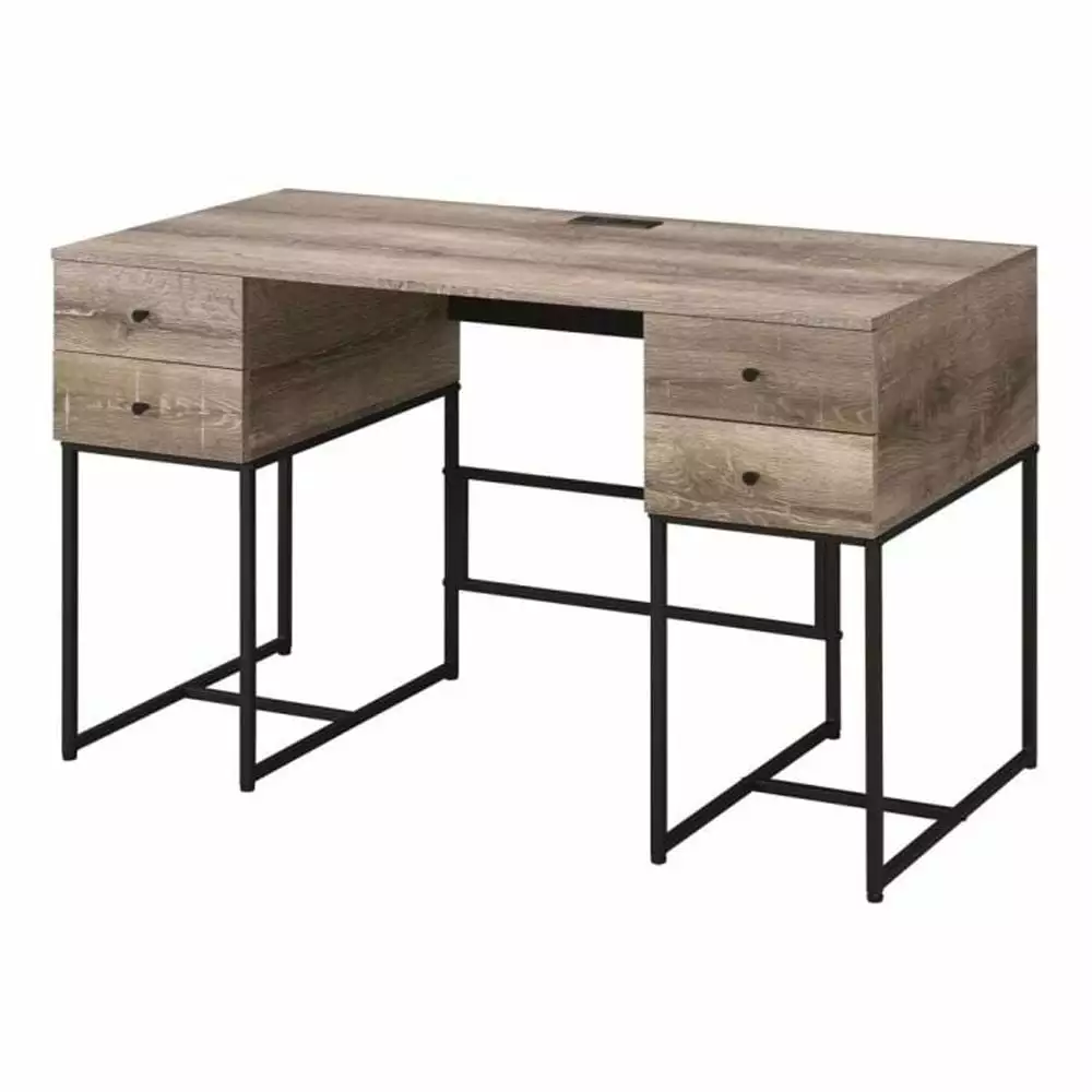 Hassch Desirre Desk Rustic Oak and Black Finish Home Office Writing Desk