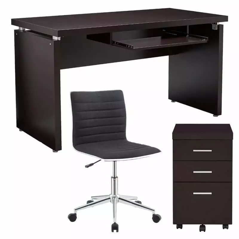 Home Square 3-Piece Set Writing Desk File Cabinet Office Chair