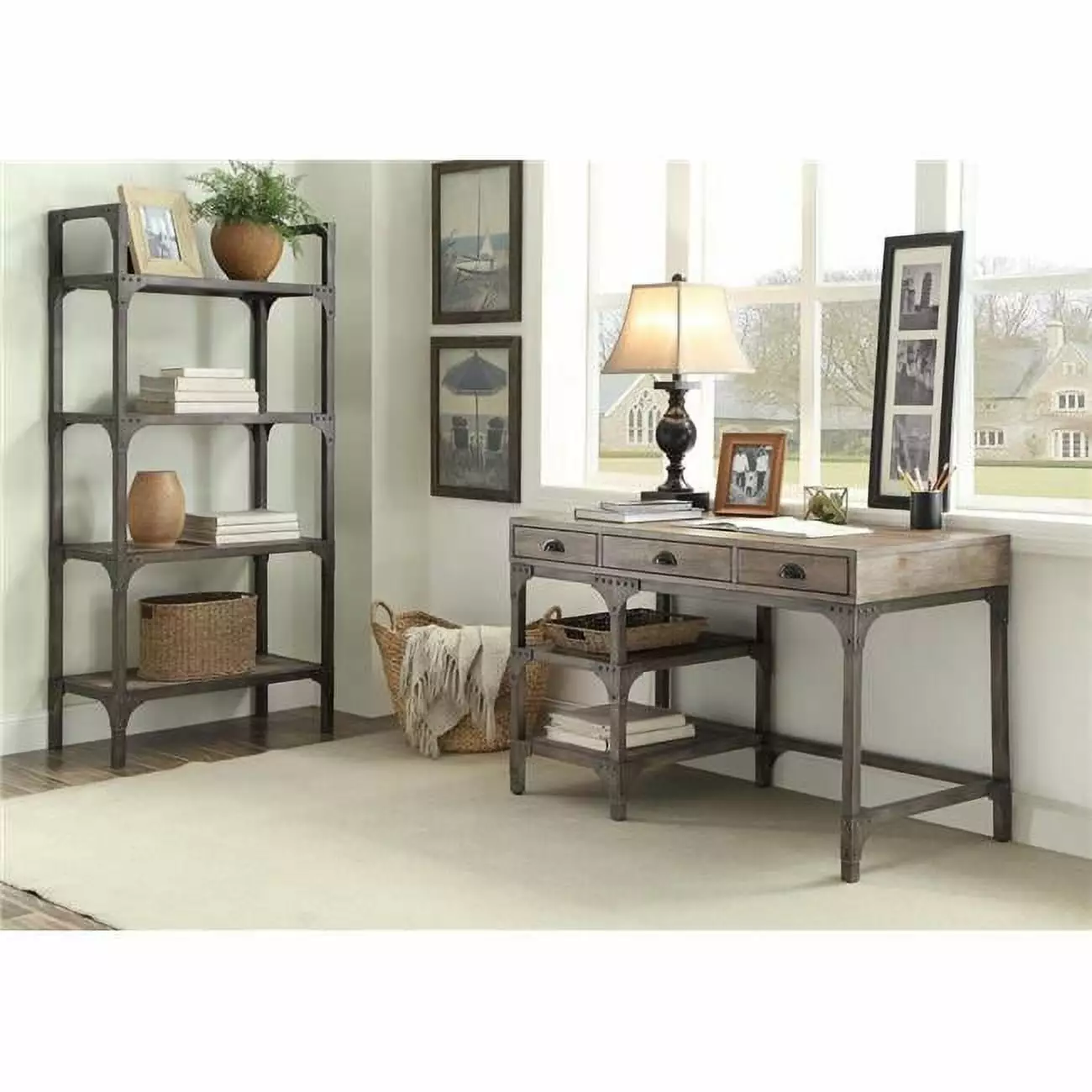 Home Roots Furniture 29 x 47 x 24 . Pine Veneer & MDF Desk - Weathered Oak & Antique Silver HomeRoots