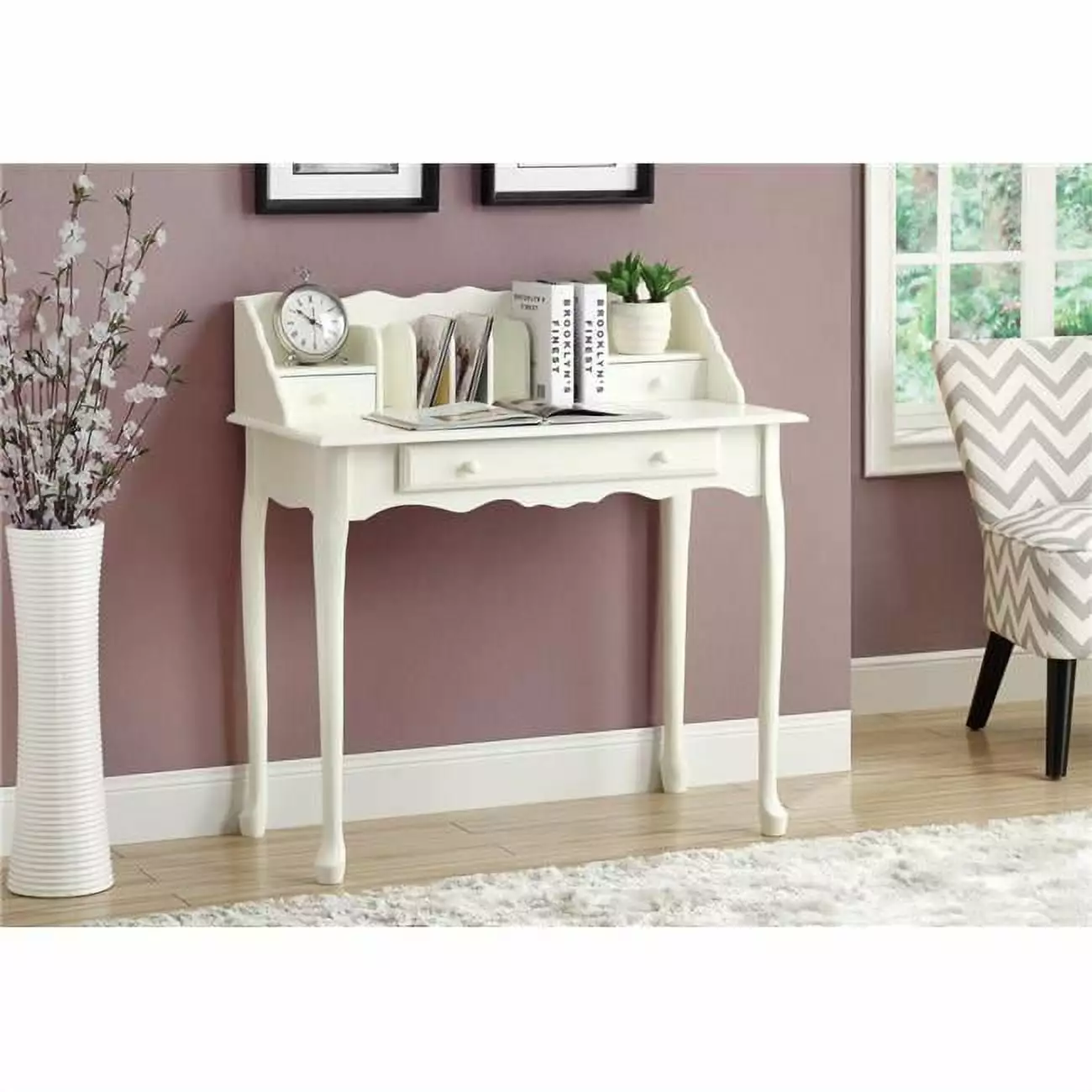 HomeRoots 38 . Antique White Solid Wood and MDF Desk Home Office