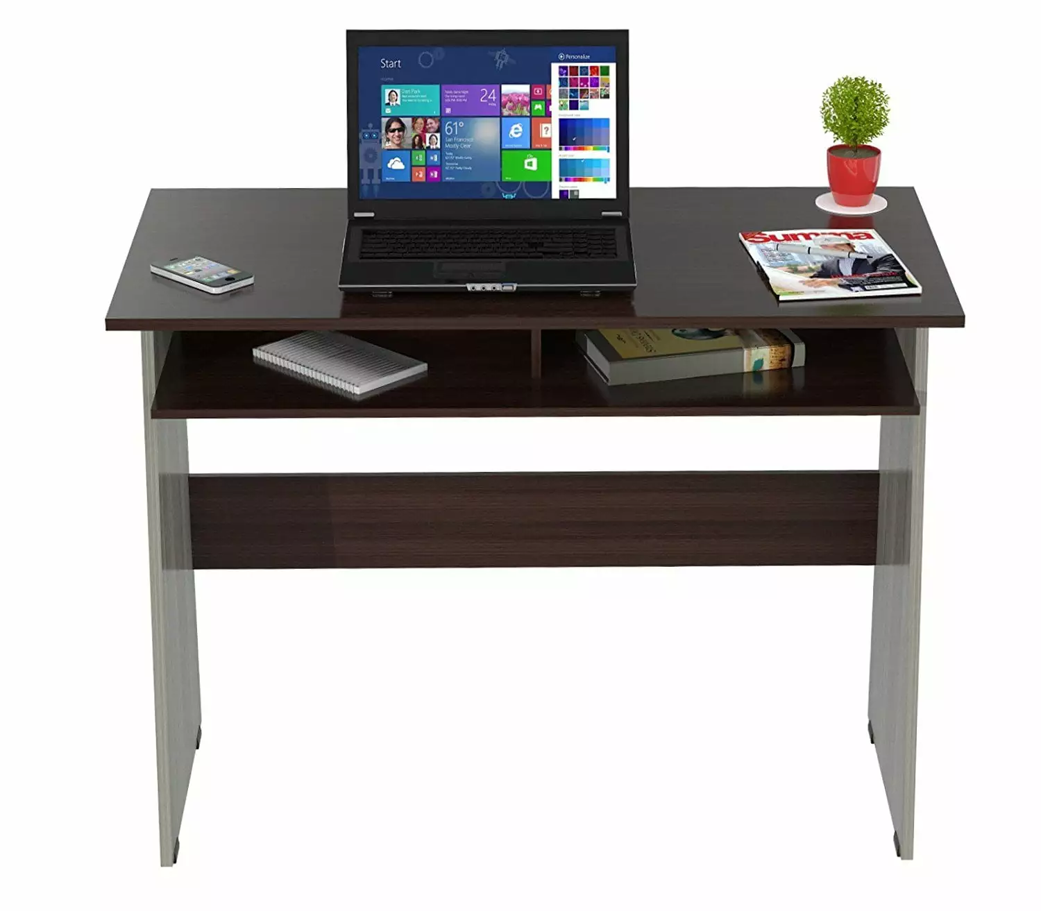 Writing Desk Storage Area - Melamine Engineered Wood Study Table Home Office HomeRoots