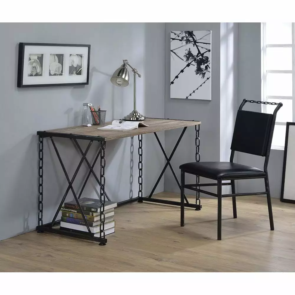 Homiyad Desk Rustic Oak & Antique Black 92248 Home Office