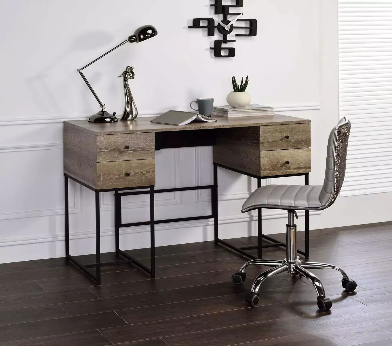 Homiyad Desk Rustic Oak and Black 92640 Modern Home Office Writing Table