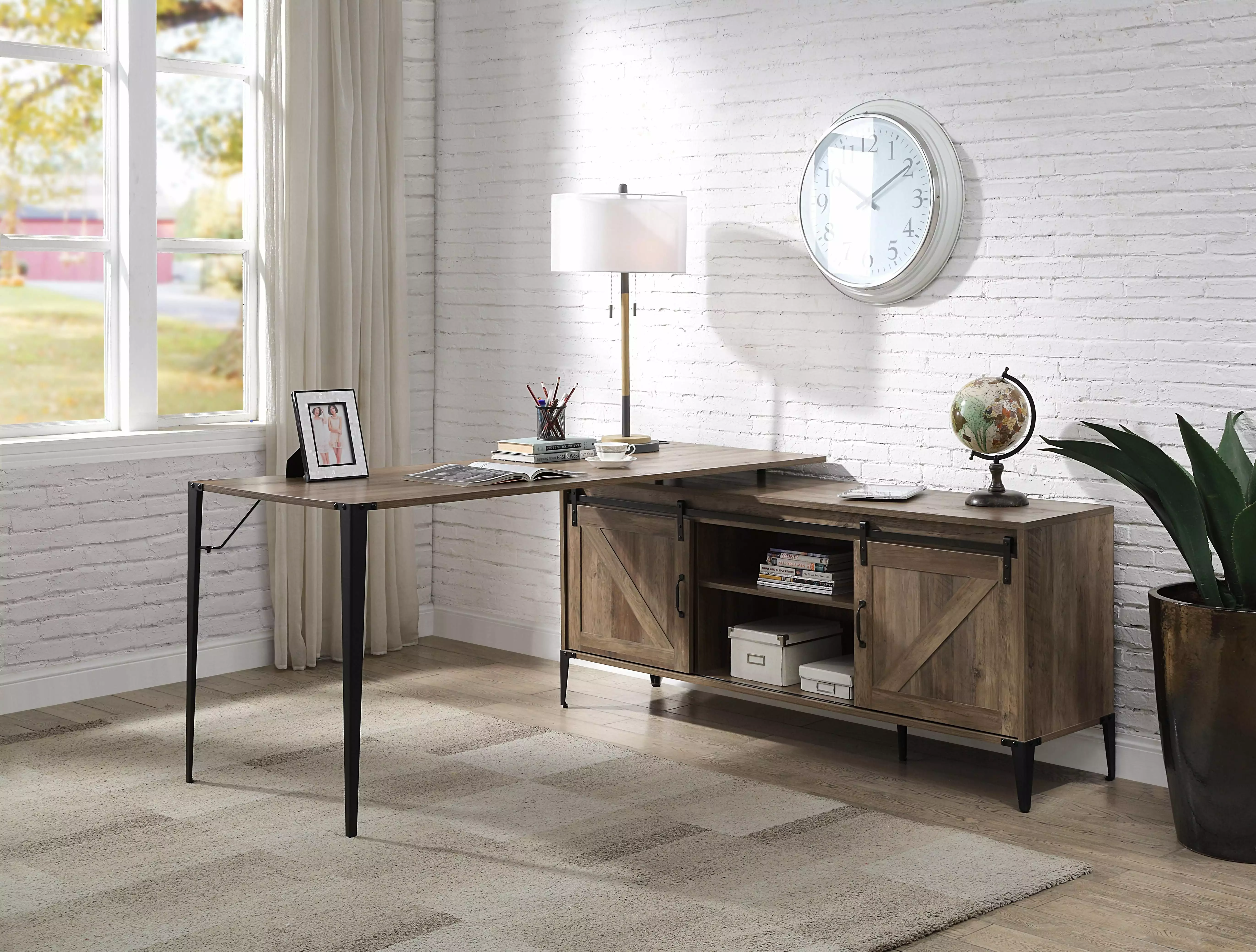 Homiyad Writing Desk Rustic Oak and Black Finish
