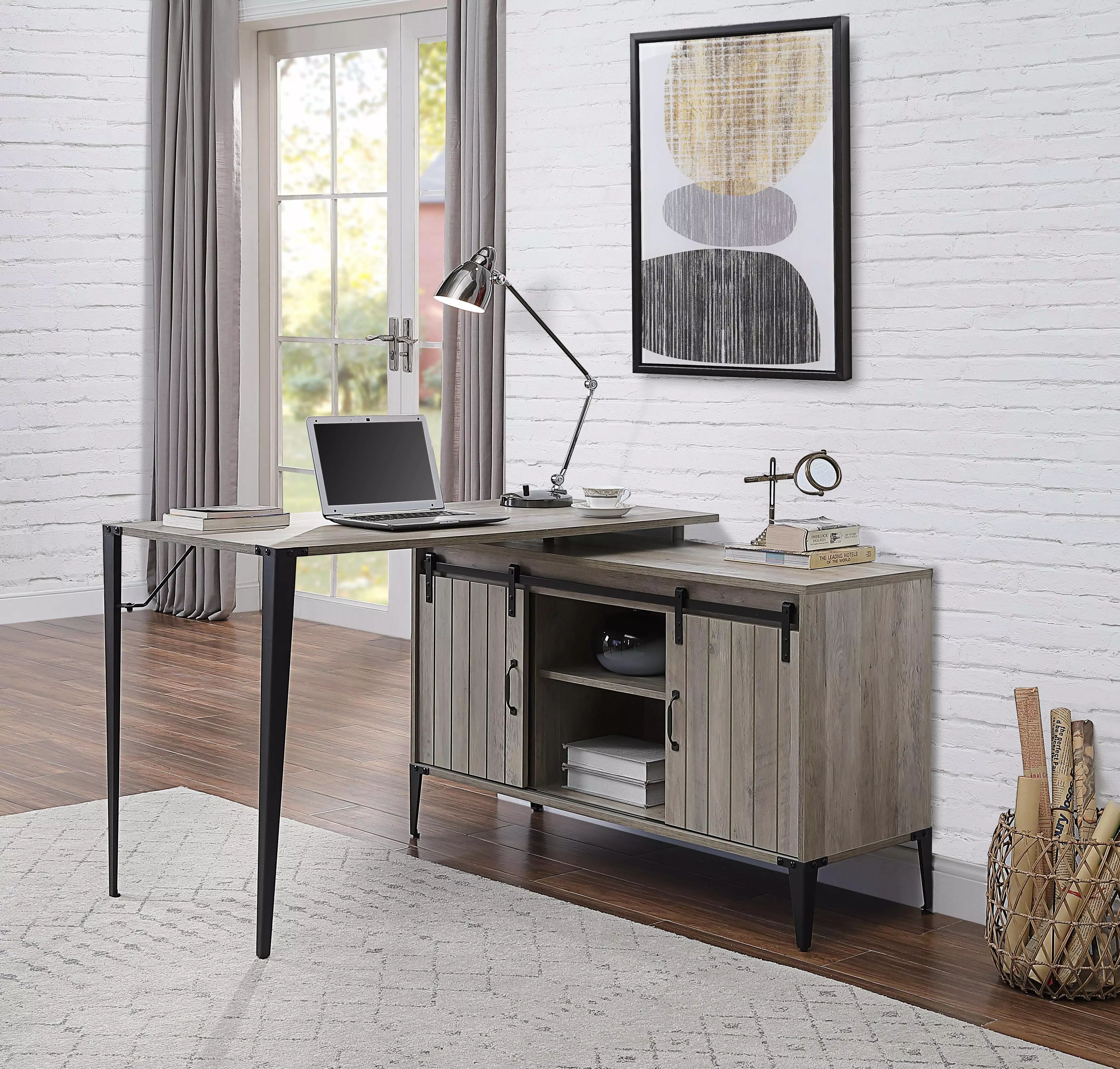 ACME Zakwani Gray Oak and Black Finish Writing Desk IM Beauty