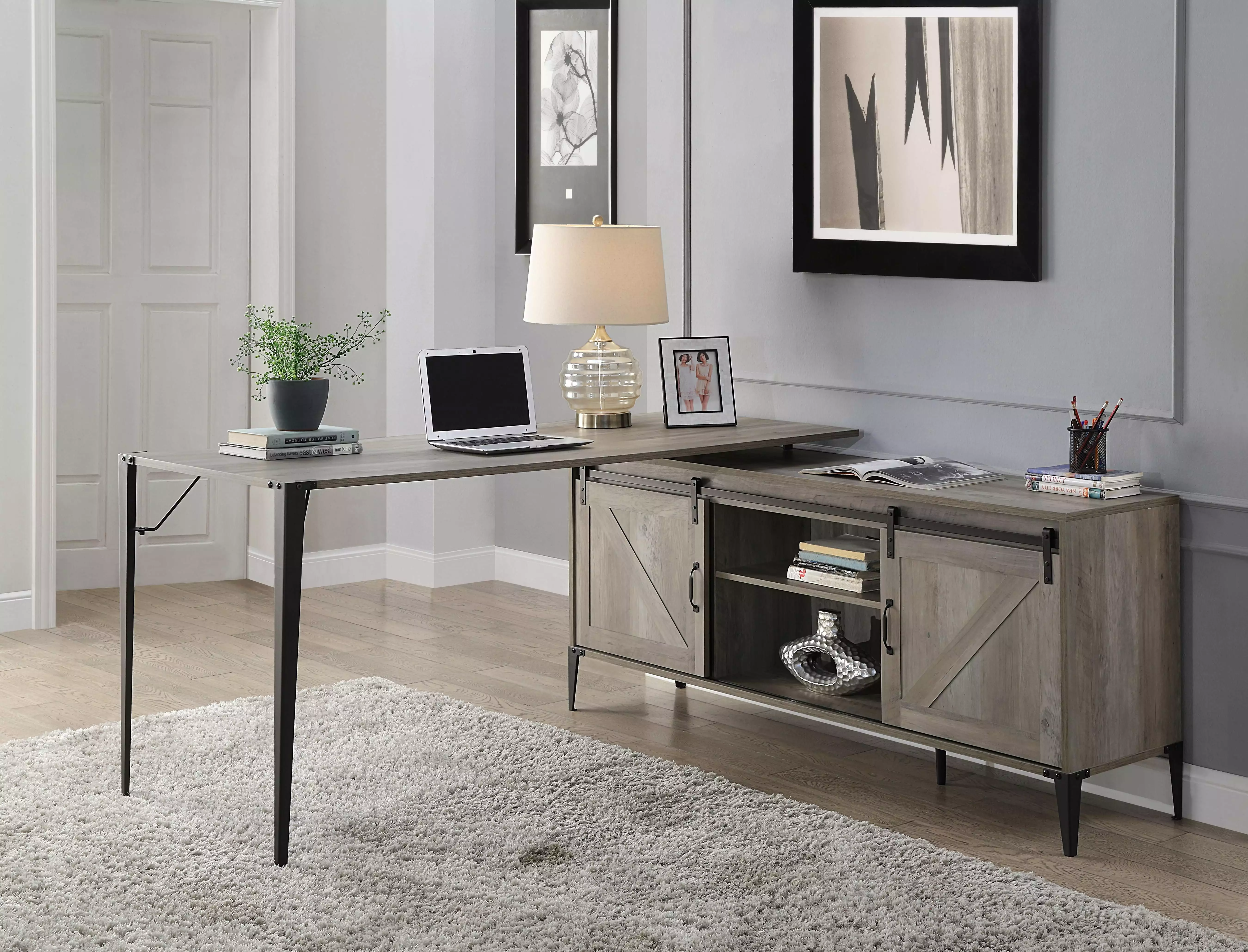 ACME Zakwani Writing Desk - Gray Oak & Black Finish Modern Office Desk IM Beauty