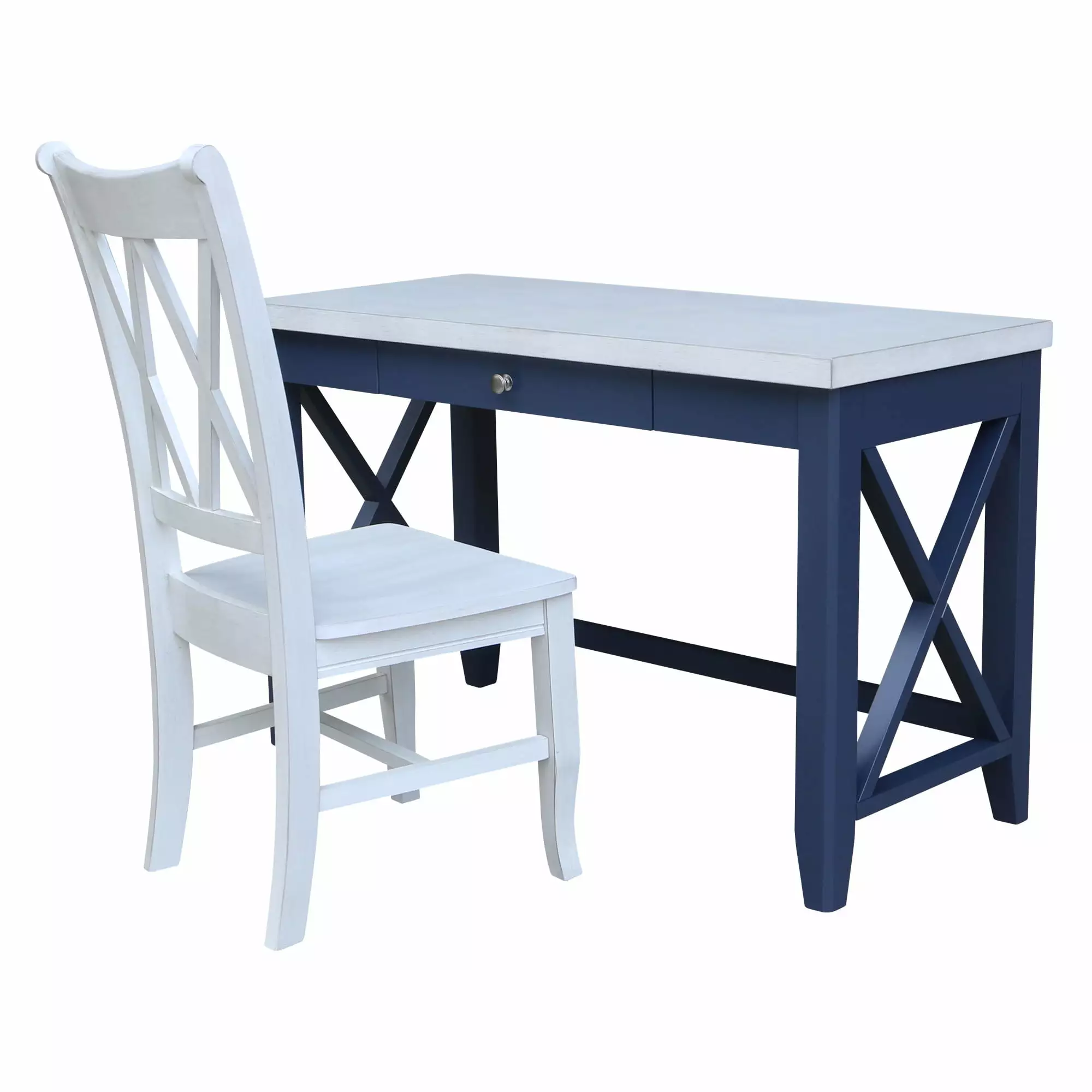 Hampton Wood Desk Double XX Back Chair Blue and Antiqued Chalk International Concepts