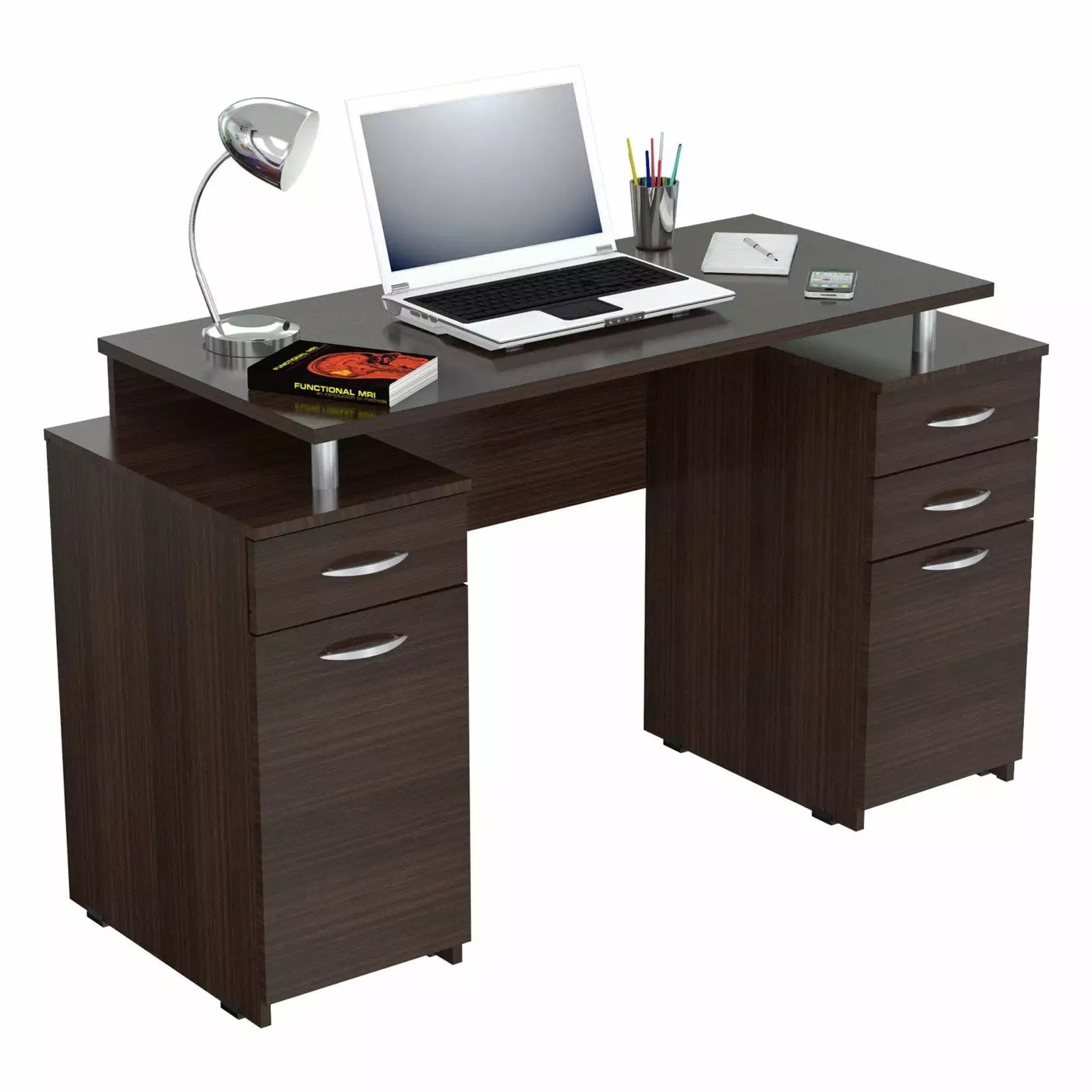 Inval America Espresso Writing Desk Four Drawers - Modern Home Office Desk