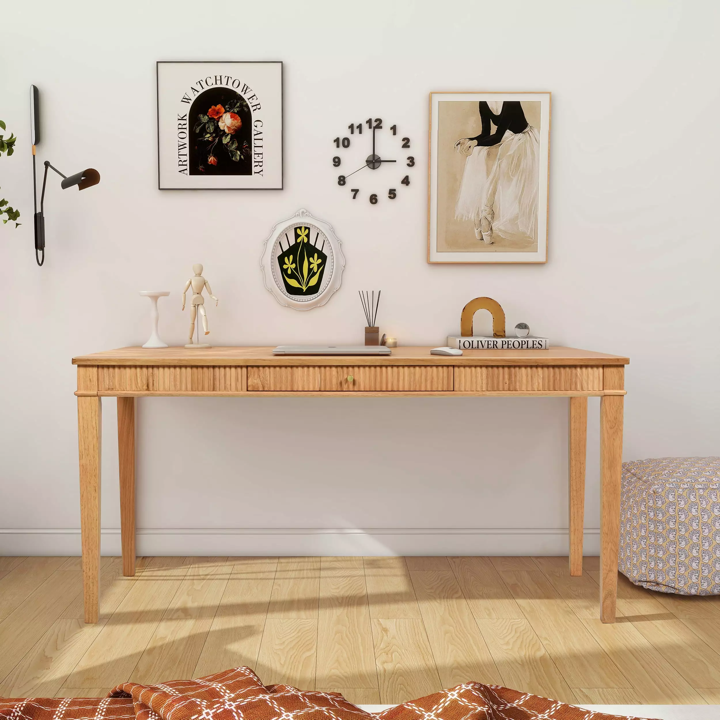Jennifer Taylor Home Dumont Modern Farmhouse 1-Drawer Fluted Writing Desk Natural Blonde JENNIFER TAYLOR J T