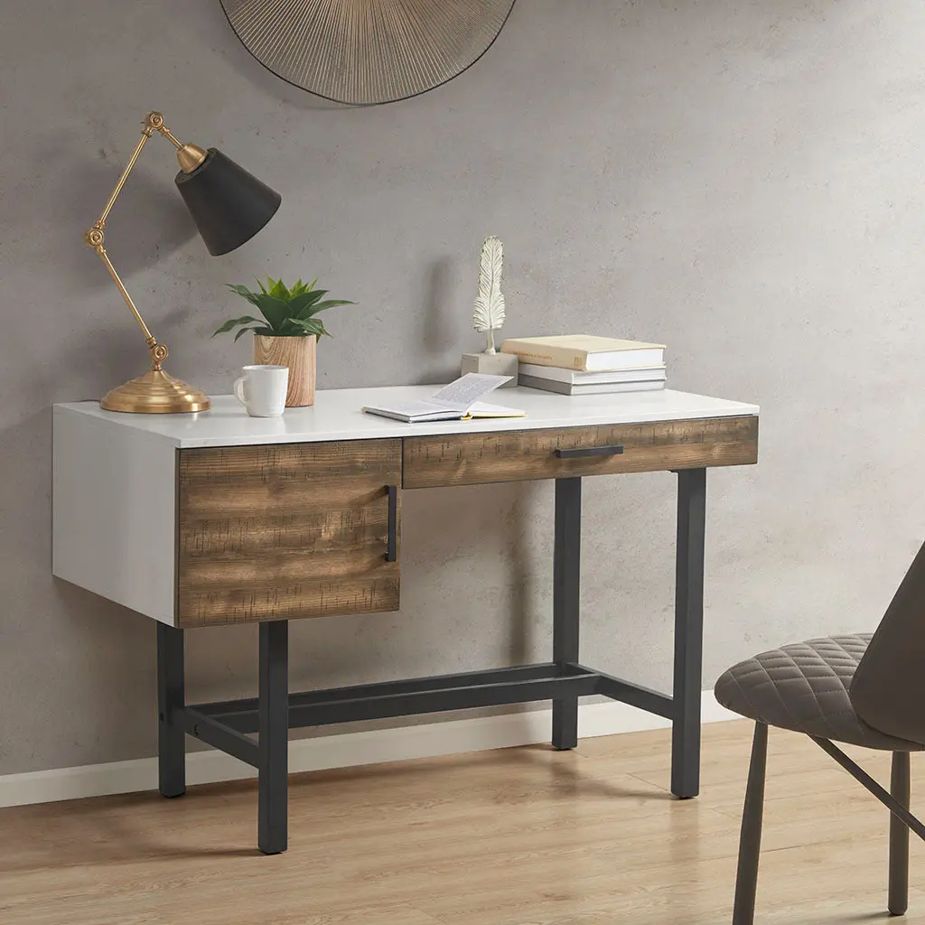 Writing Desk Drawer Brown White Wood Home Office Desk jla