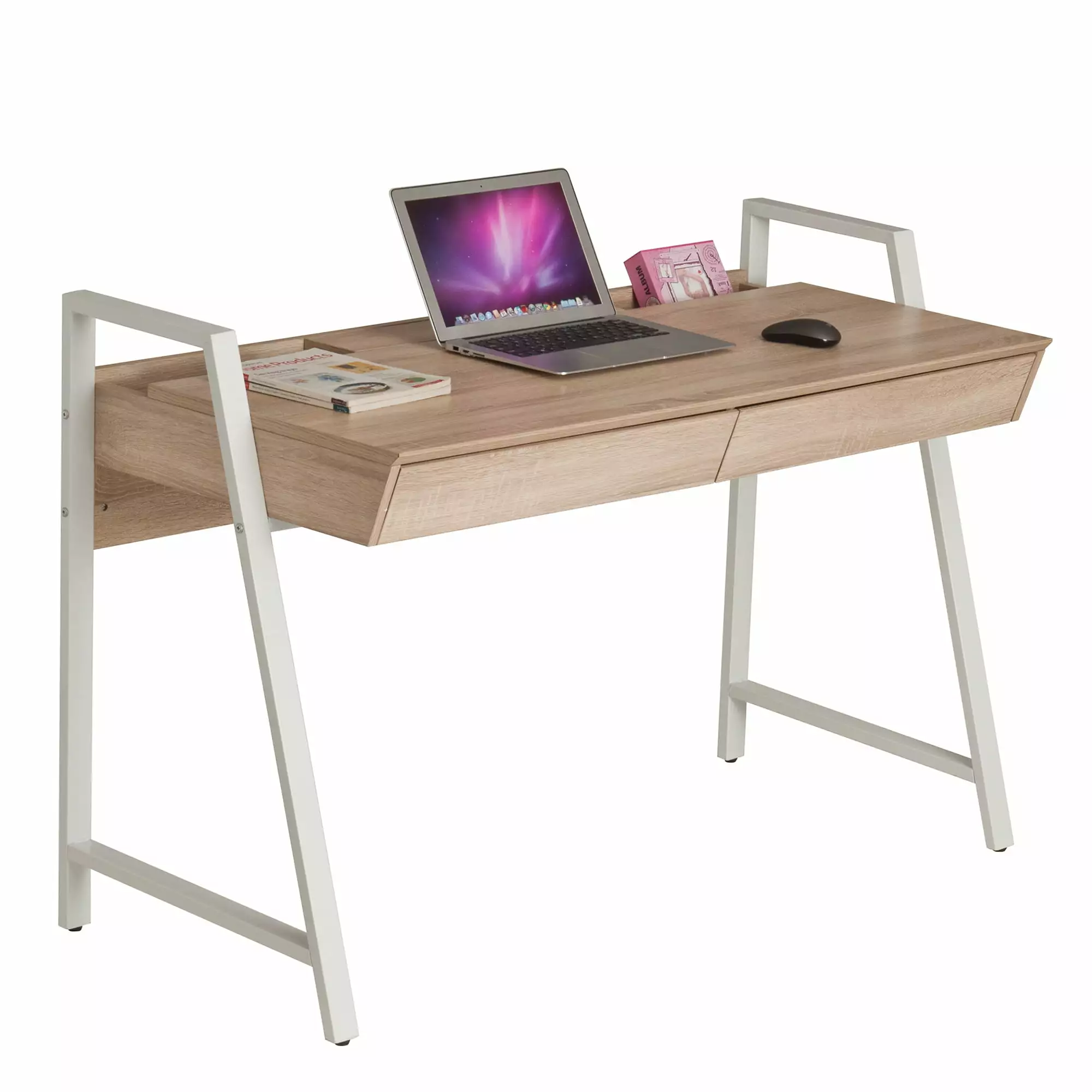 KARMAS PRODUCT Modern Writing Desk 50 inch Computer PC Laptop Table 2 Drawers Study Workstation Home Office Wooden and Met...