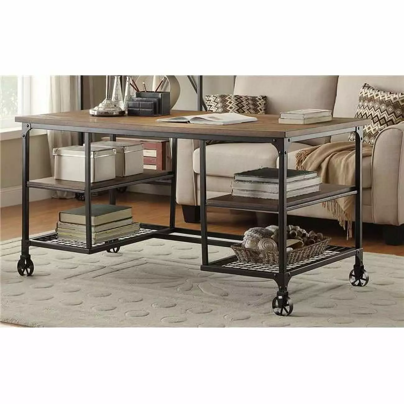 Lexicon Millwood Metal Writing Desk Pine Top Industrial Style Home Office Desk