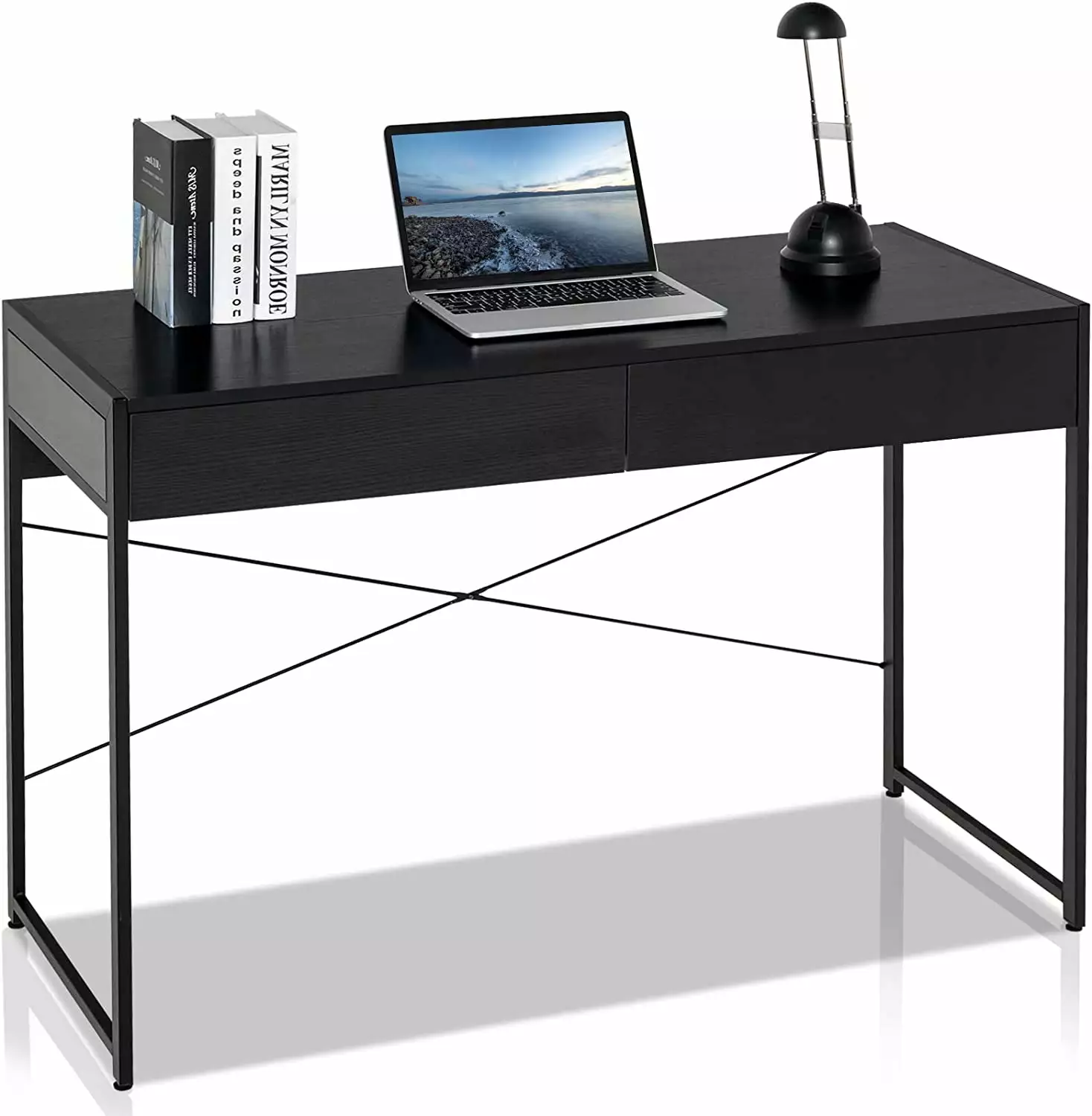 44 inch Computer Desk 2 Storage Drawers Home Office Desk Steel Frame Simple Study Writing Workstation Makeup Vanity Consol...
