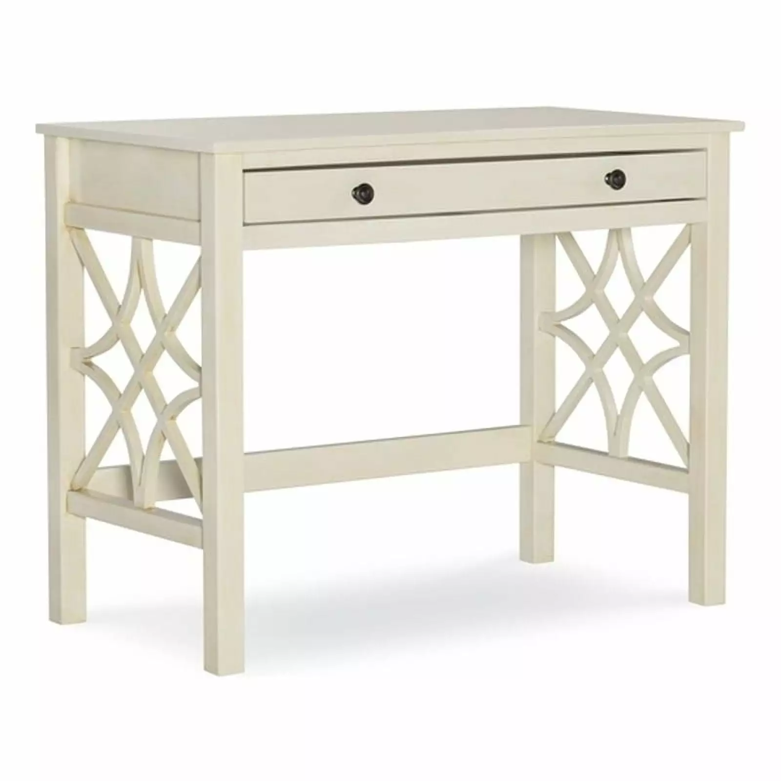 Linon Luster Wood Desk Drawer and Decorative Side Panels Antique White