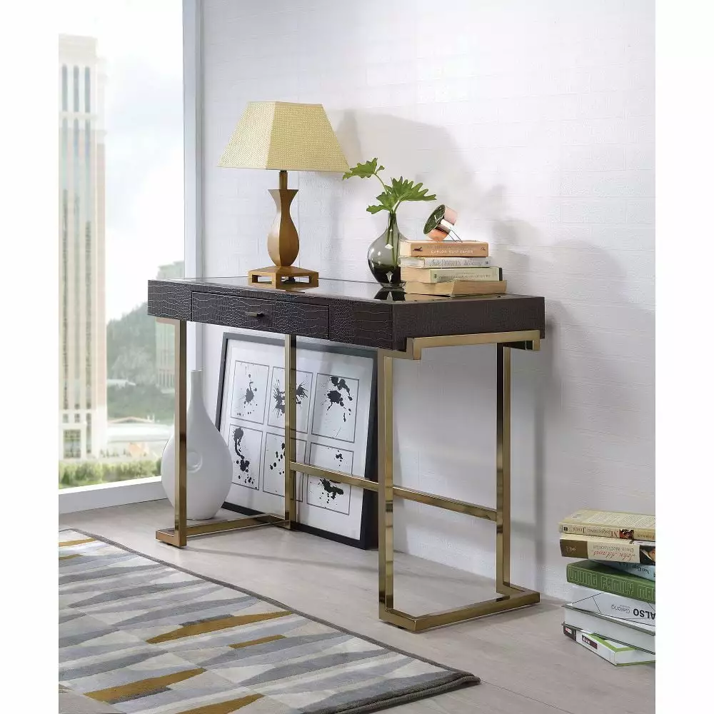 MAICOSY Modern Writing Desk Home or Office - Espresso & Champagne