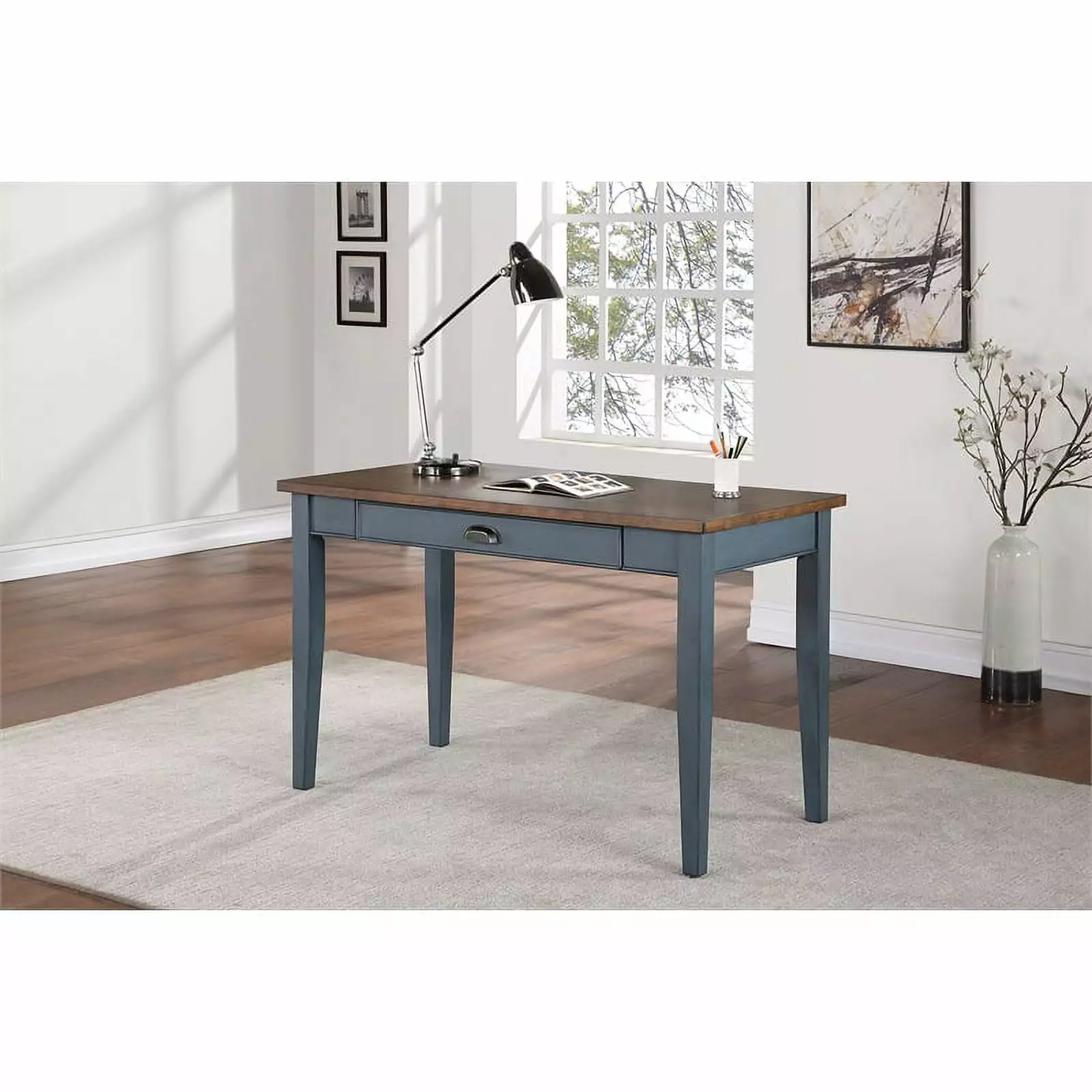Farmhouse Wood Writing Desk Blue Wood Writing Table Rustic Style Martin Furniture