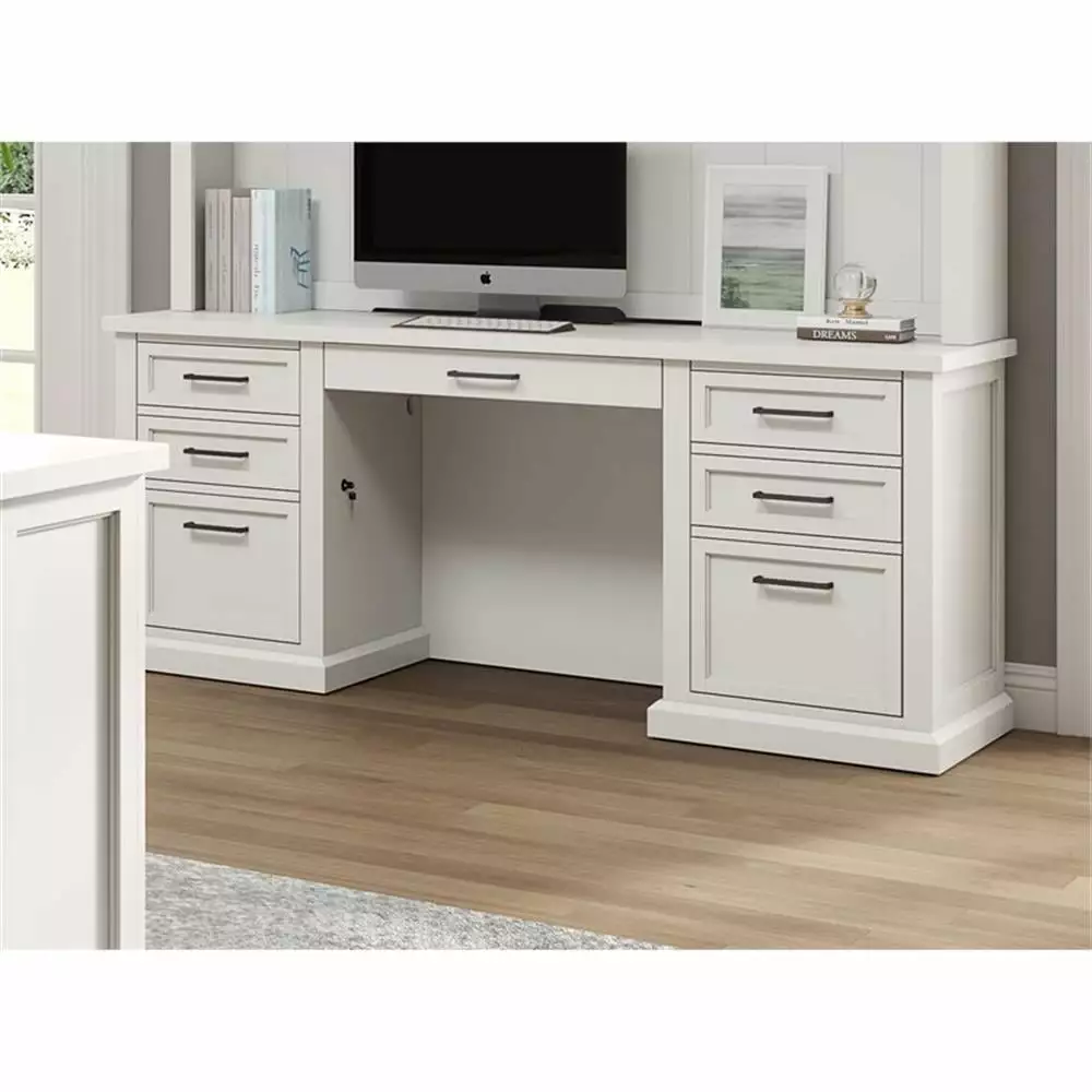 Modern Wood Office Writing Table Fully Assembled White Finish Desk Martin Furniture