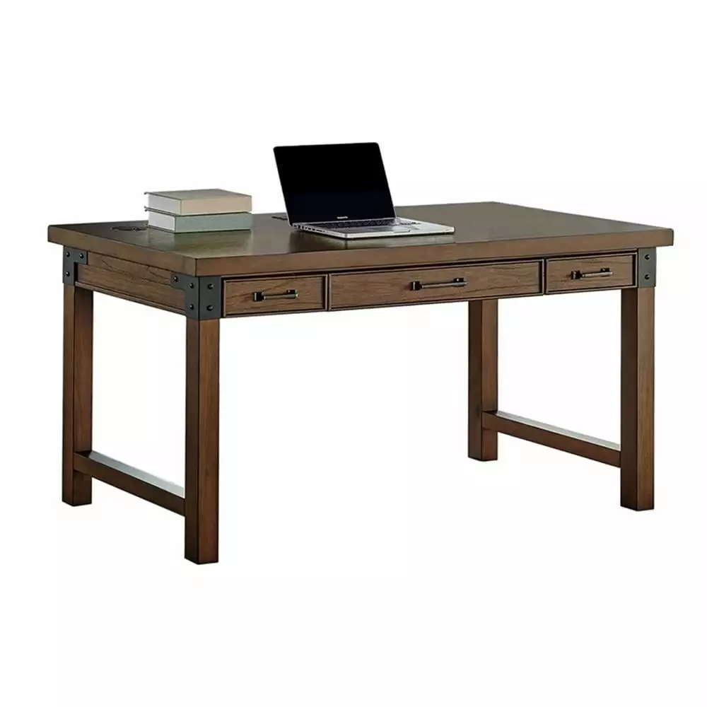 Rustic Wood Writing Desk Power Center Brown Office Martin Furniture