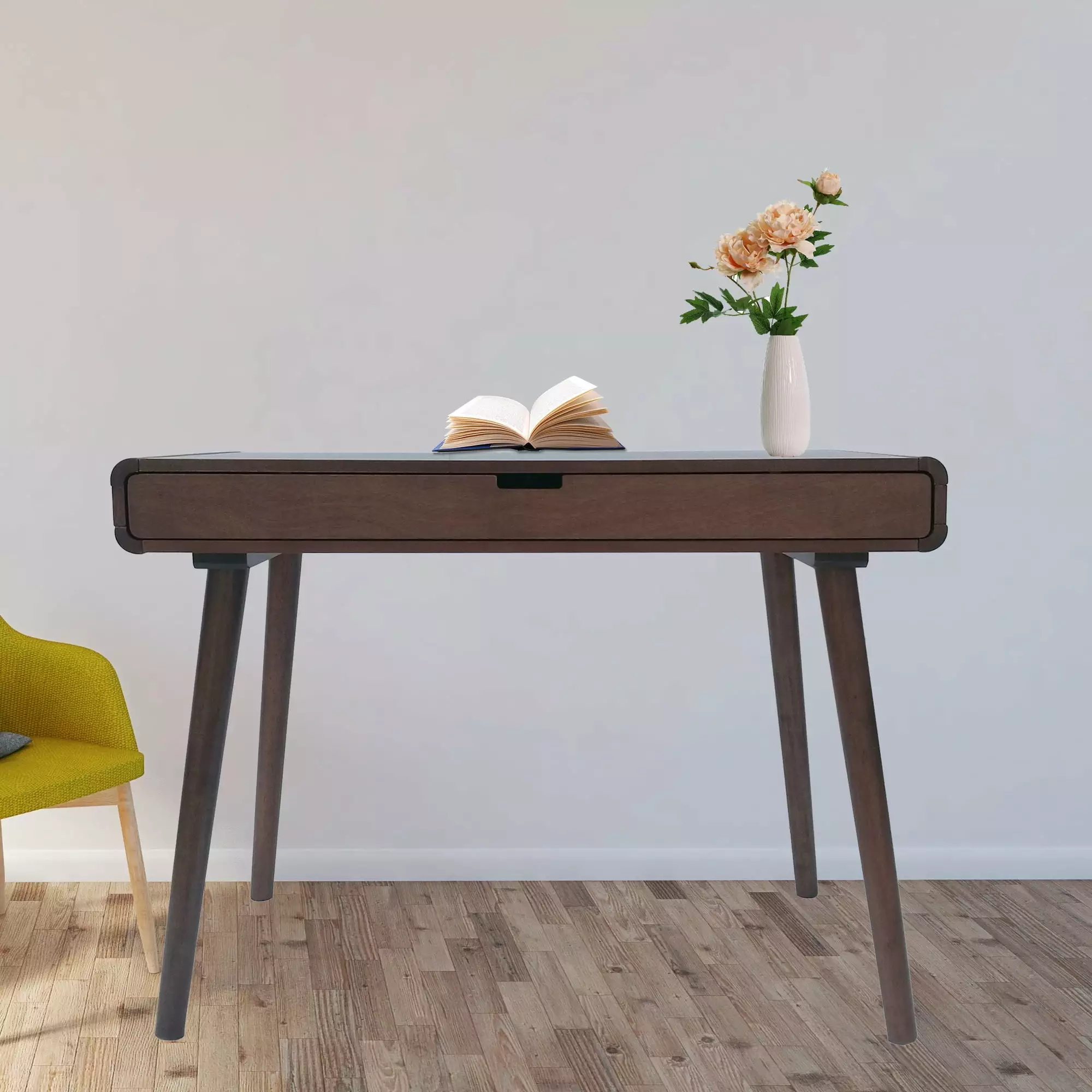 Mid Century Modern Writing Desk Drawers White Wood Office Computer Desk Small Spaces Maxky Home