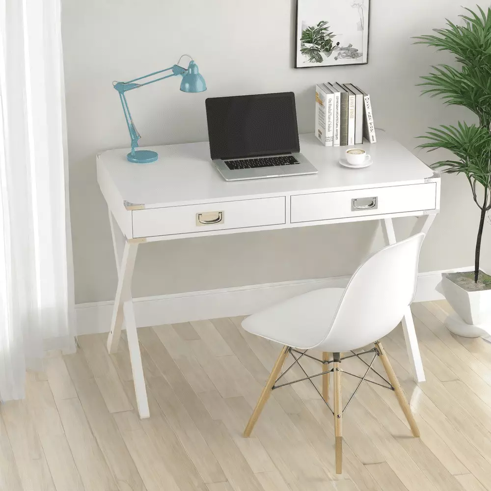 MIDODO Small Computer Desk Drawer 42 Inch Modern Writing Desk Solid Wood Study Table Simple Makeup Vanity Desk