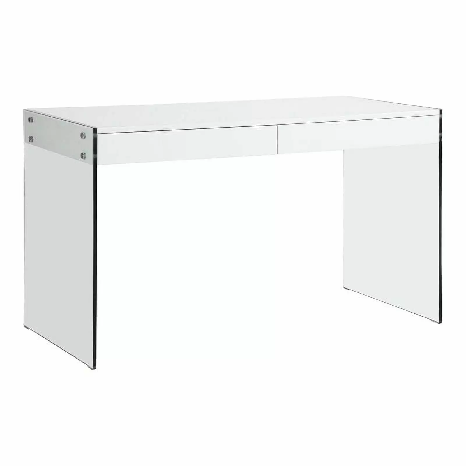 Milan 51.2 Contemporary Wood and Glass Desk Clear/Gloss White - Modern Home Office Furniture