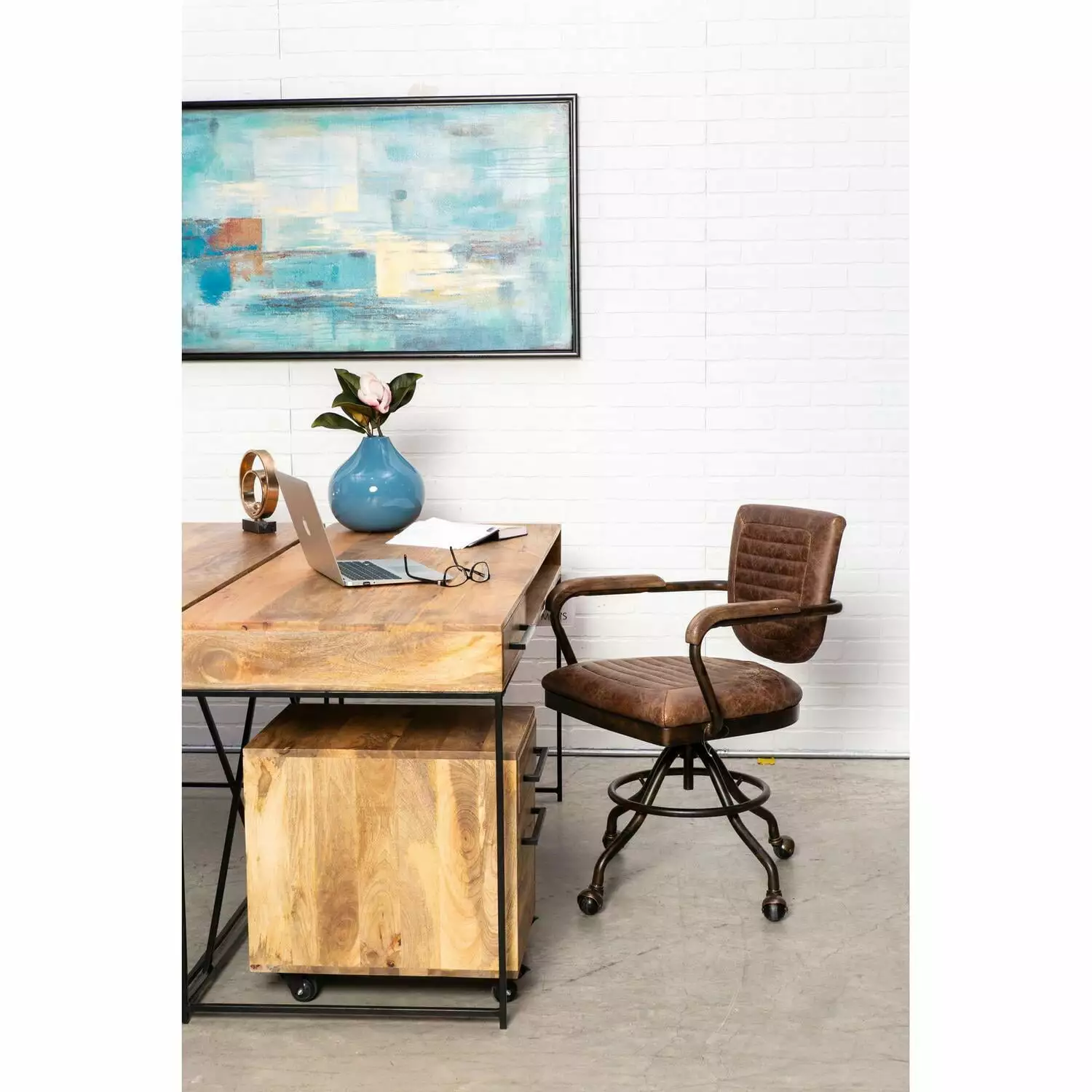 Moe's Home Collection Colvin Wood Writing Desk Iron Base Natural Finish