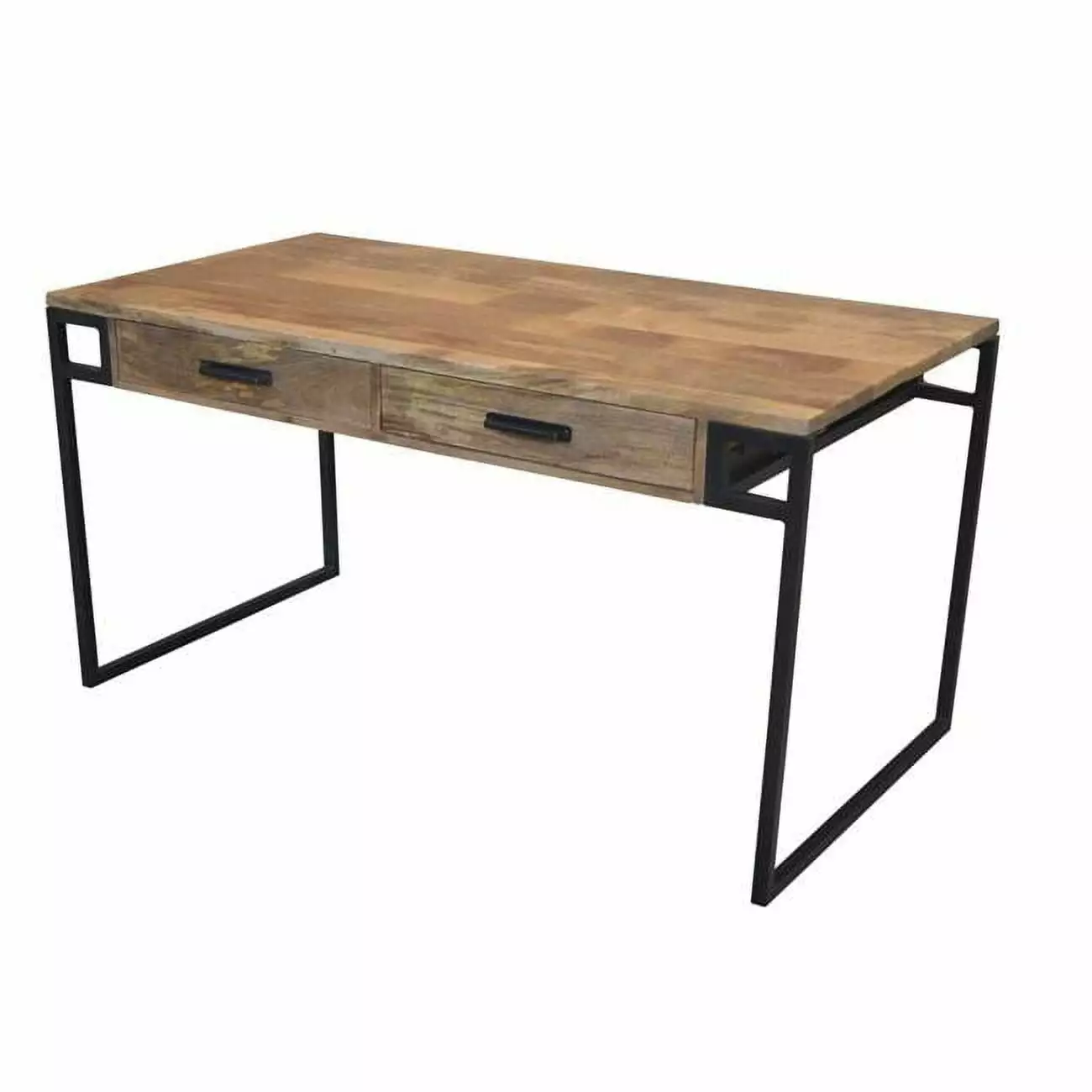 Anaheim Katy 2-Drawer Solid Wood Writing Desk Brown Iron Legs MOTI Furniture