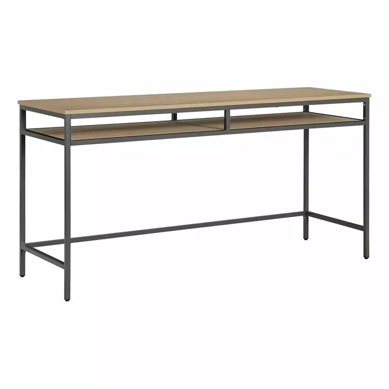 60 Writing Desk Wood Graphite Grey Frame and Brown Oak Top Finish KD OSP Home Furnishings