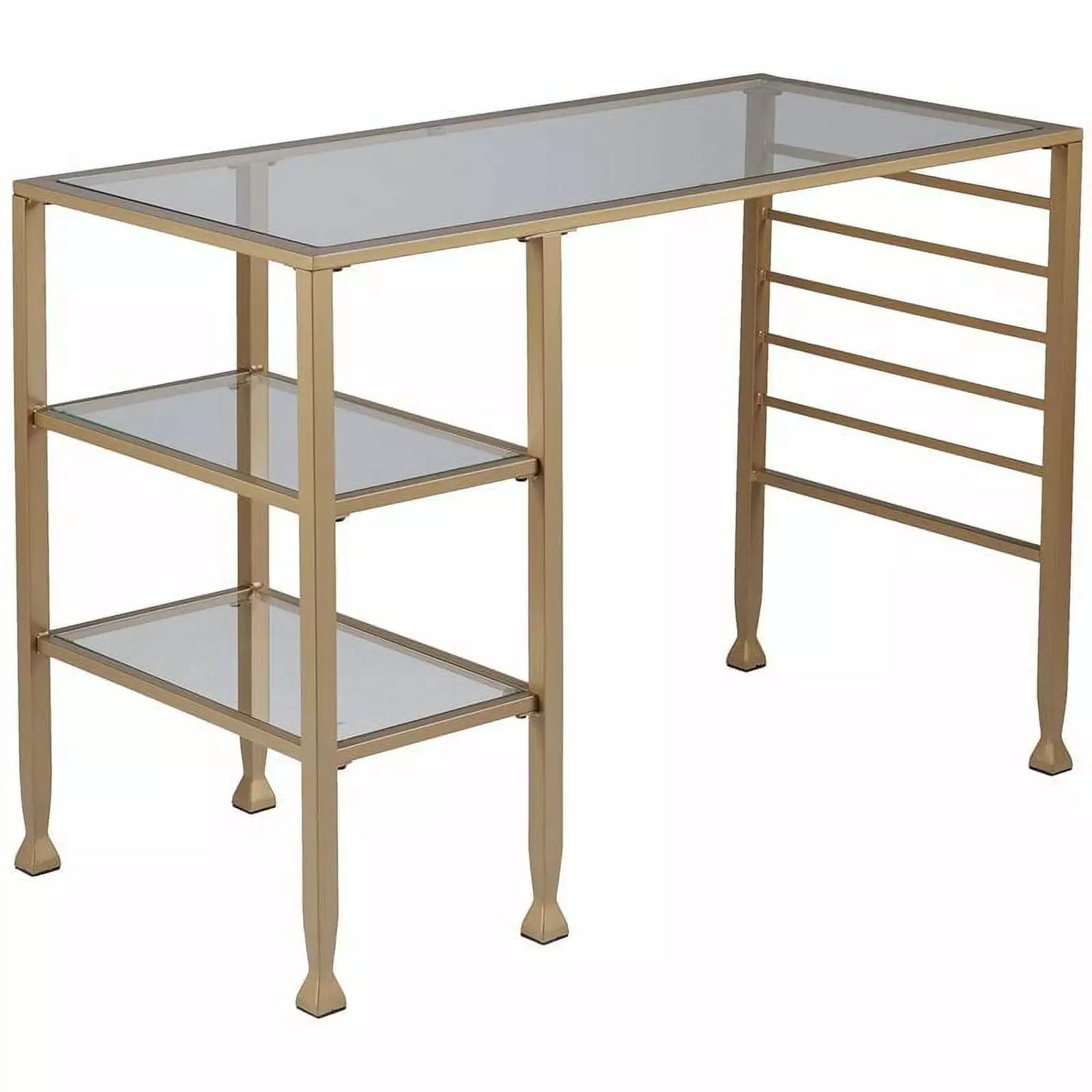 Pemberly Row Contemporary Glass Top Writing Desk Soft Gold