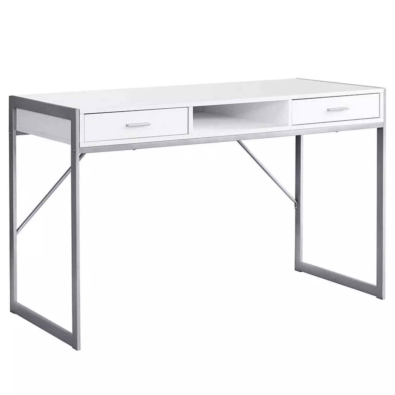 Pemberly Row Contemporary 30 Writing Desk White and Silver Modern Study Table