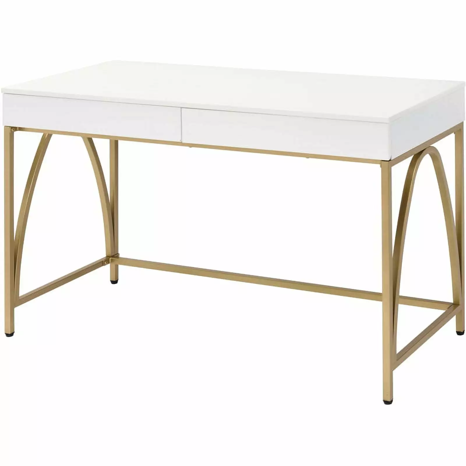 Pemberly Row Lightmane Wooden Top Writing Desk White High Gloss Gold