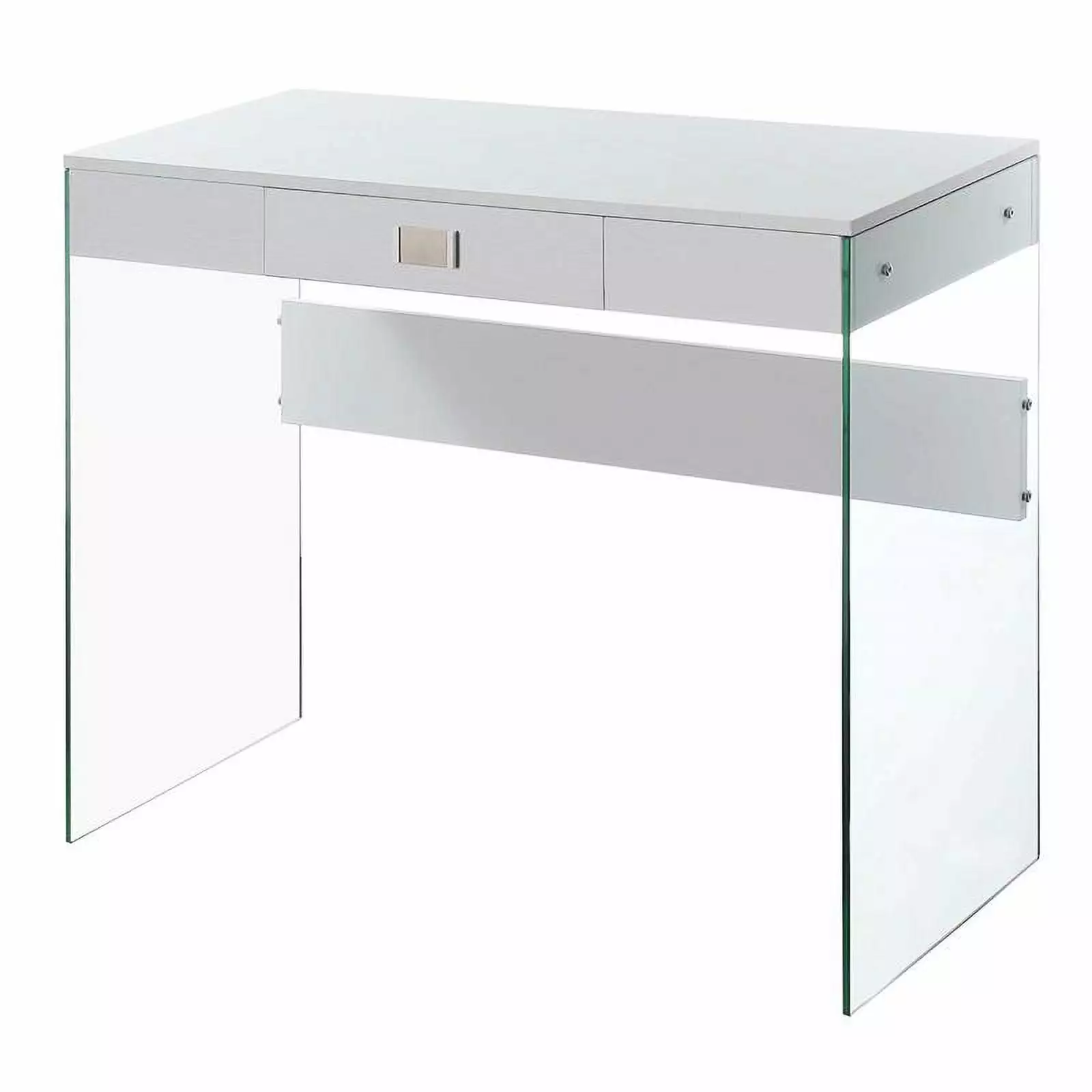 Pemberly Row Modern Clear Glass 36 Desk and White Wood Finish