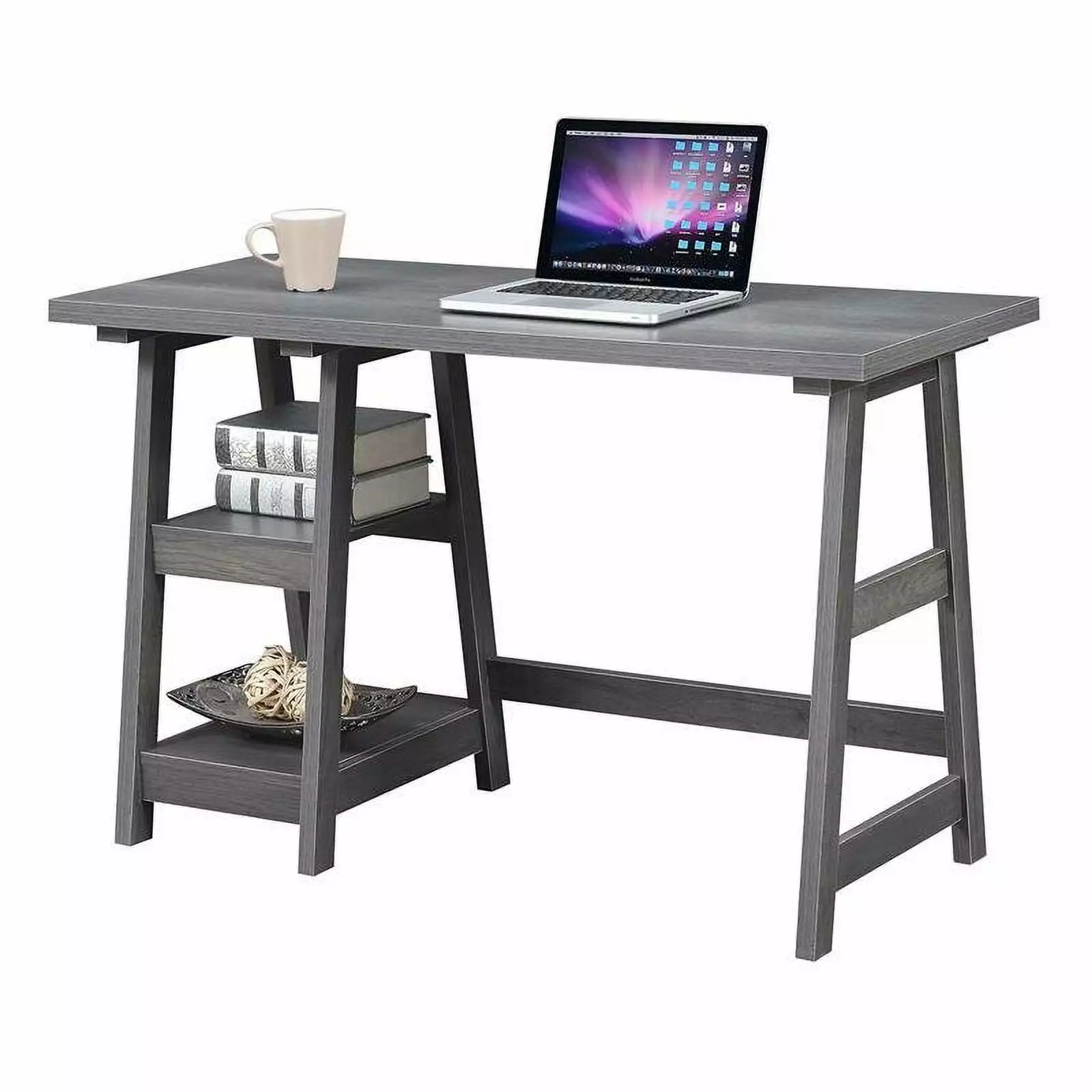Pemberly Row Modern Contemporary Trestle Desk Gray Wood Finish