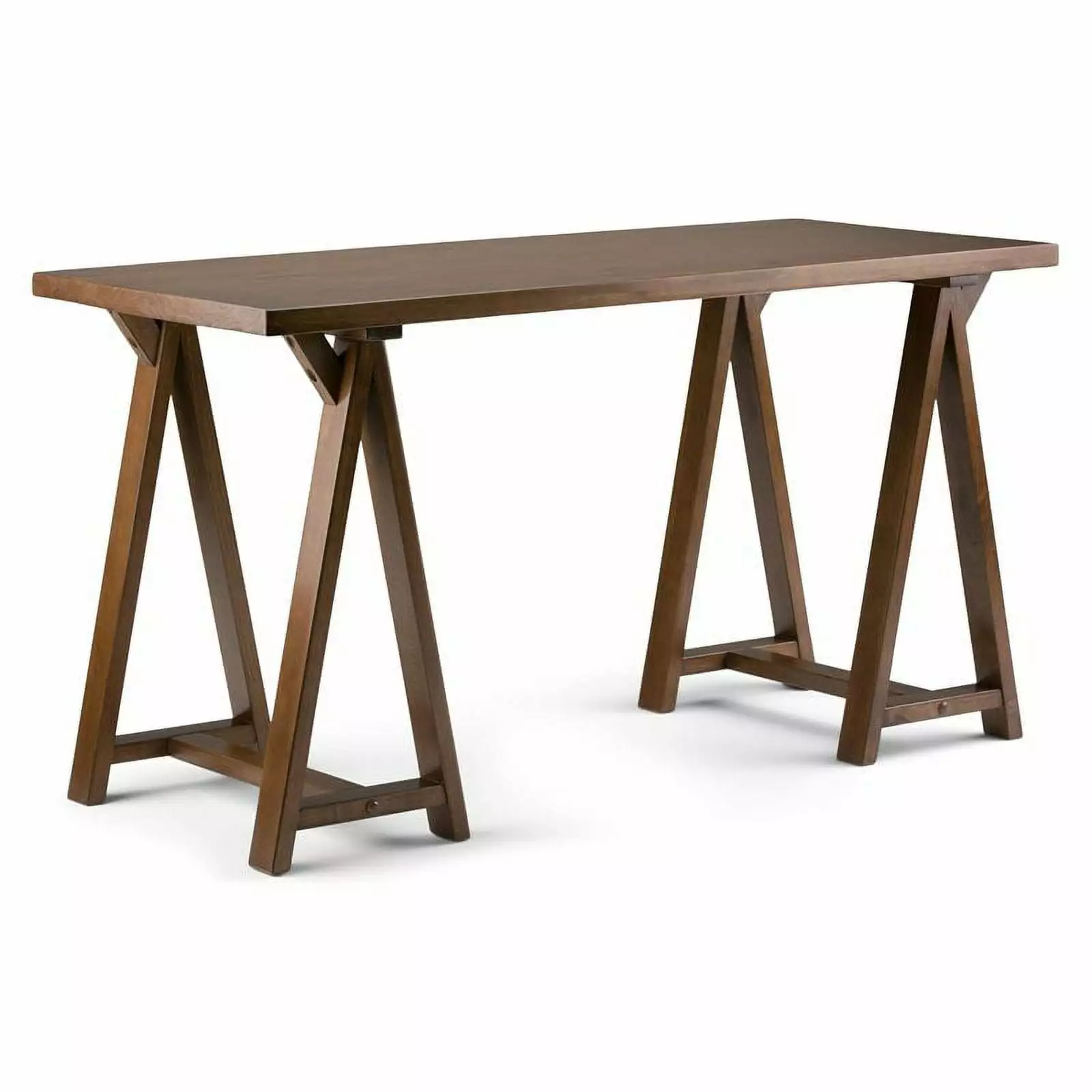 Pemberly Row Modern Solid Wood 56 Inch Writing Desk Saddle Brown