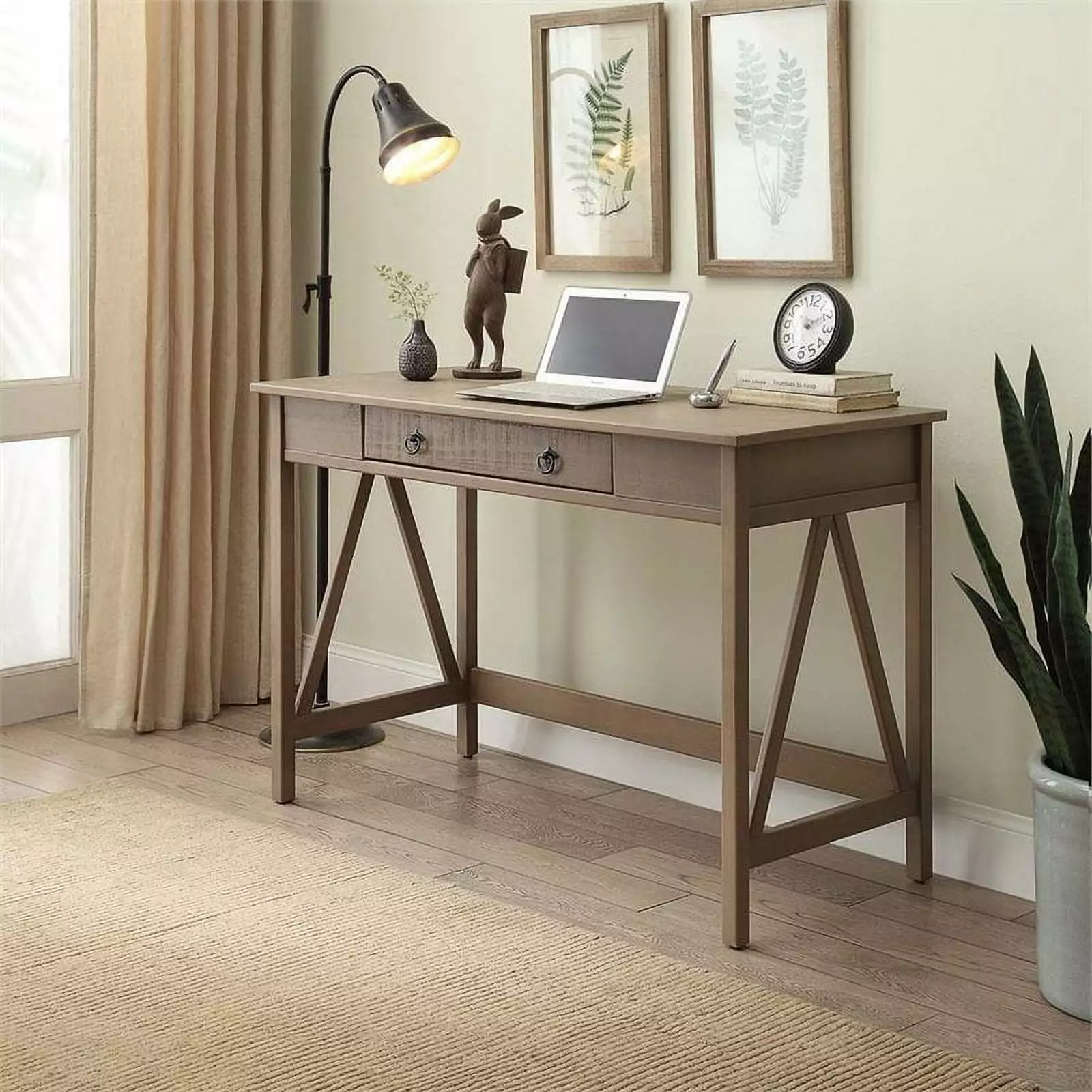 Pemberly Row Rustic Gray Desk - Farmhouse Style Writing Table Home Office