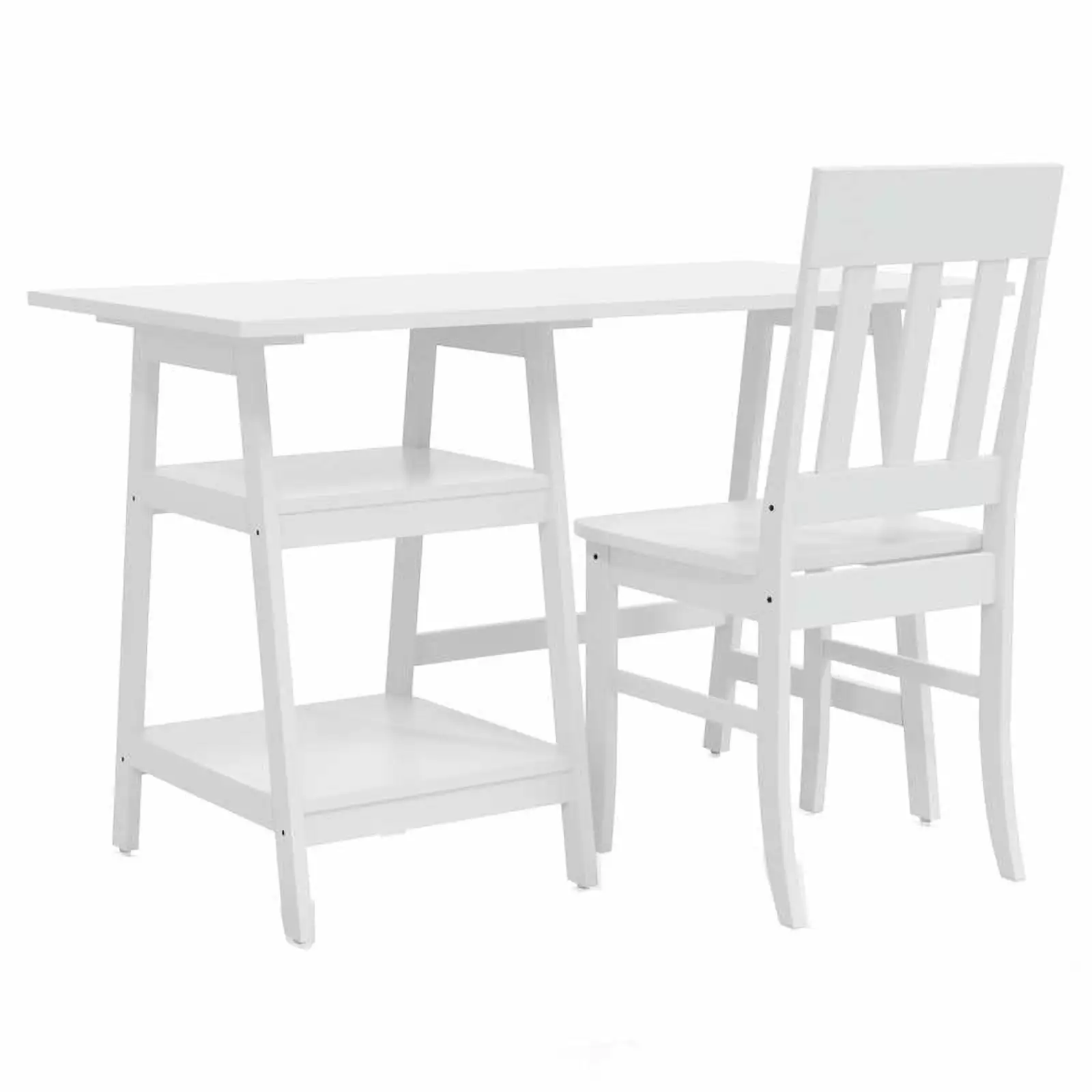 Pemberly Row Wood 2-Piece Writing Desk and Chair Set White - Classic Home Office Set