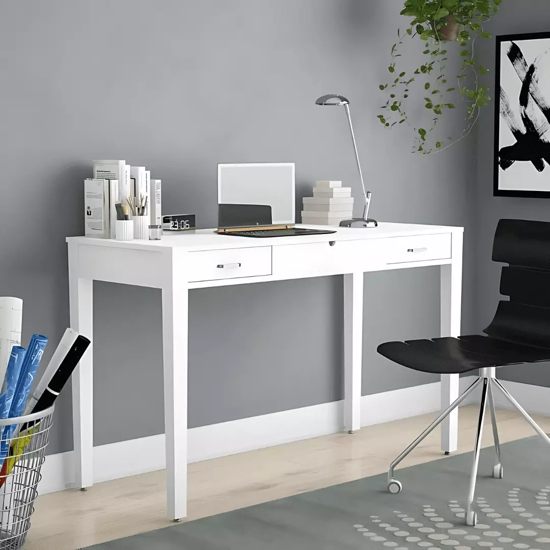 Posh Pollen Amy Rectangle Writing Desk Drawer Finished White Home Office Desk