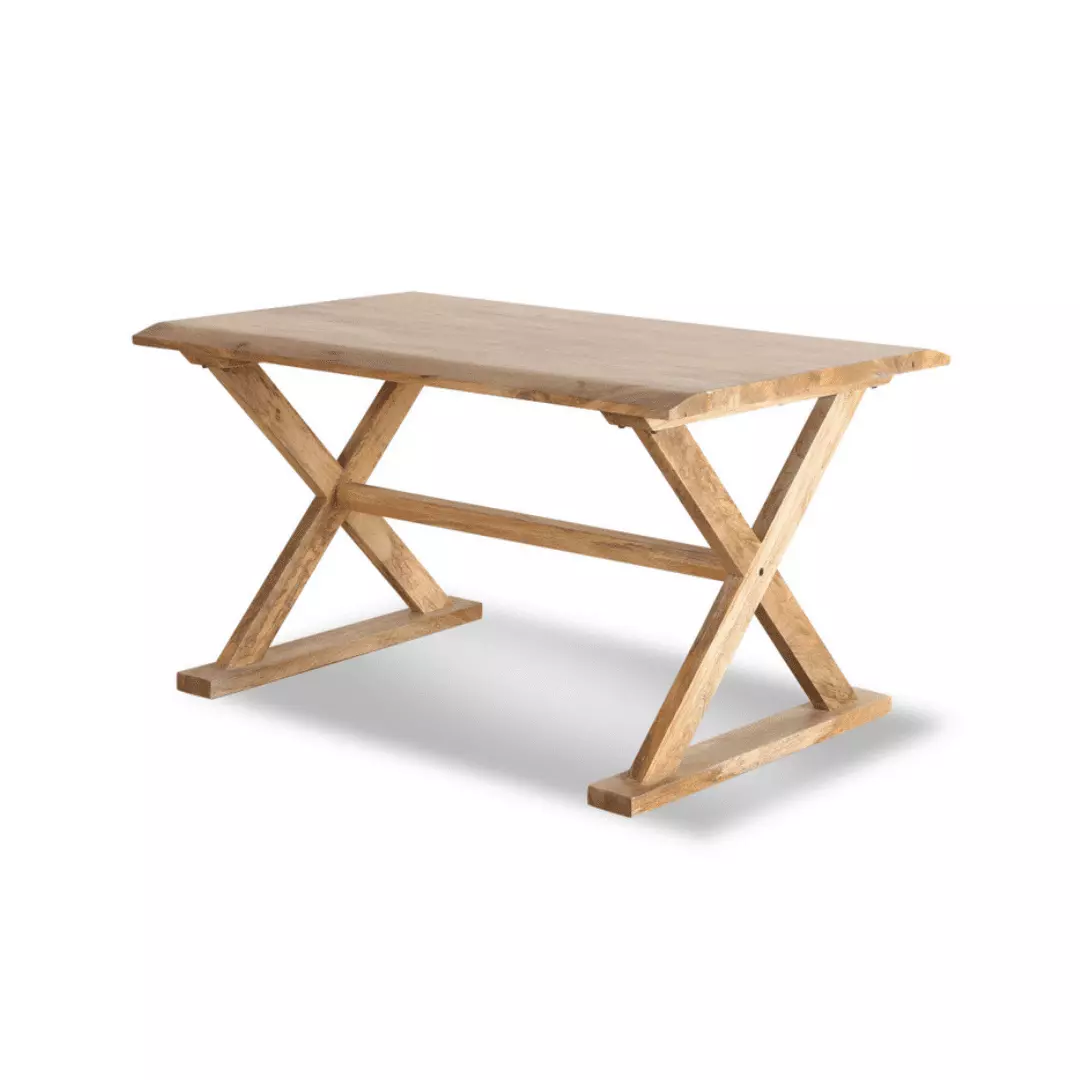Posh Pollen Xavier Desk Large Wood Desk Sturdy Cross Design Frame Natural