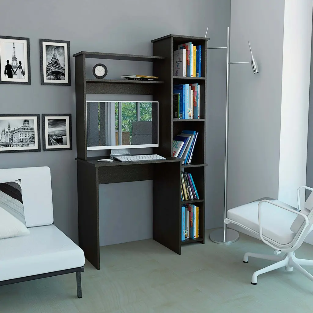 Nashville Writing Desk Six Shelves Black Computer Desk Office Modern rta mubles colombia