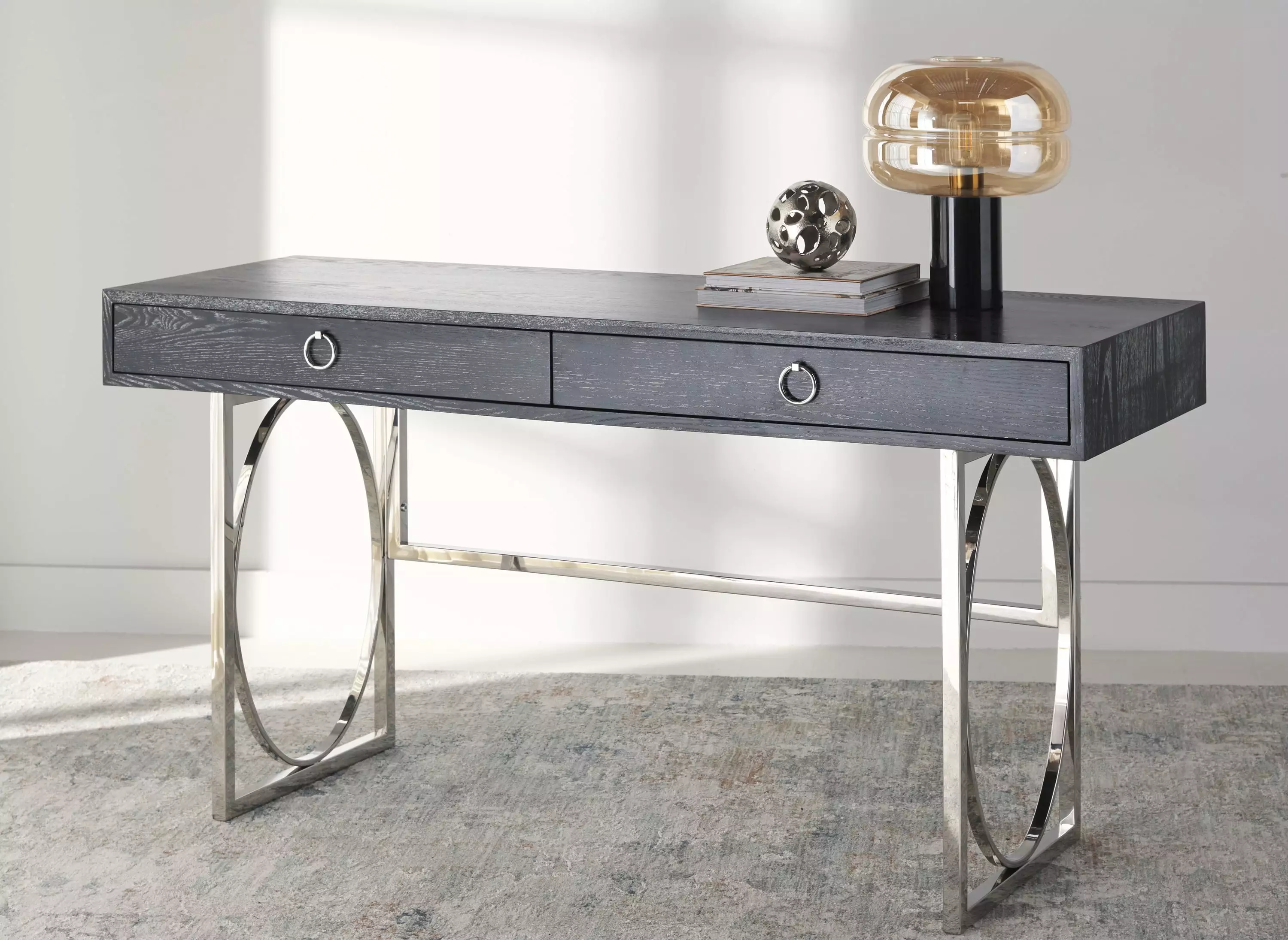 SAFAVIEH Couture Presly Modern Black 2 Drawer Rectangle Shape Desk