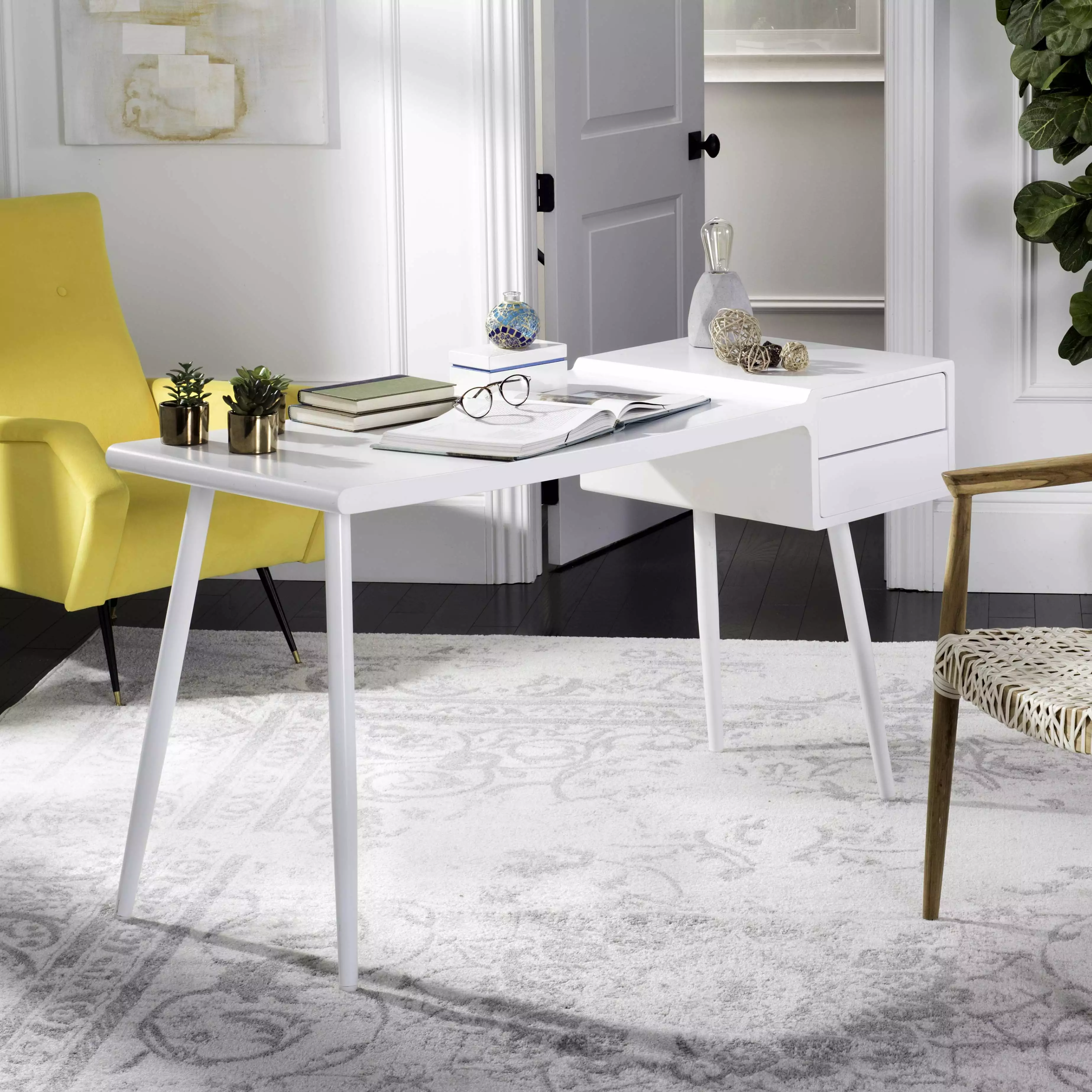 SAFAVIEH Ferli Mid-Century Scandinavian Two Drawer Desk White