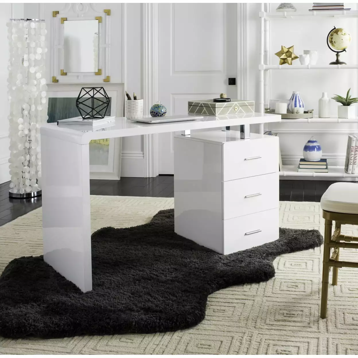 SAFAVIEH Orrin White 3-Drawer Desk Compact Home Office